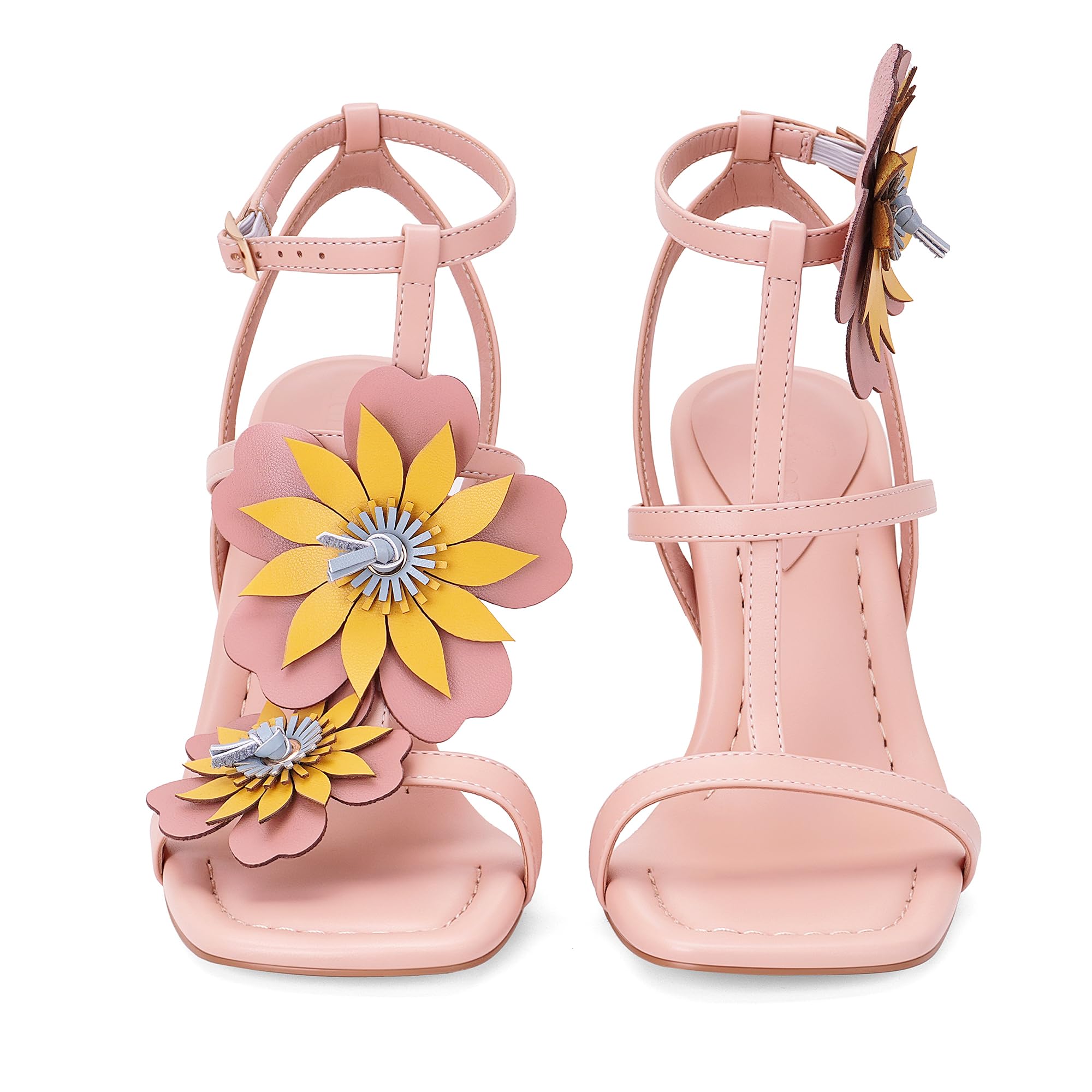 LACIKOSZ Floral Women High Heels Strappy Sandals Comfortable Dressy Shoes | Open Toe Ankle Strap Square Toe Wedding Bride