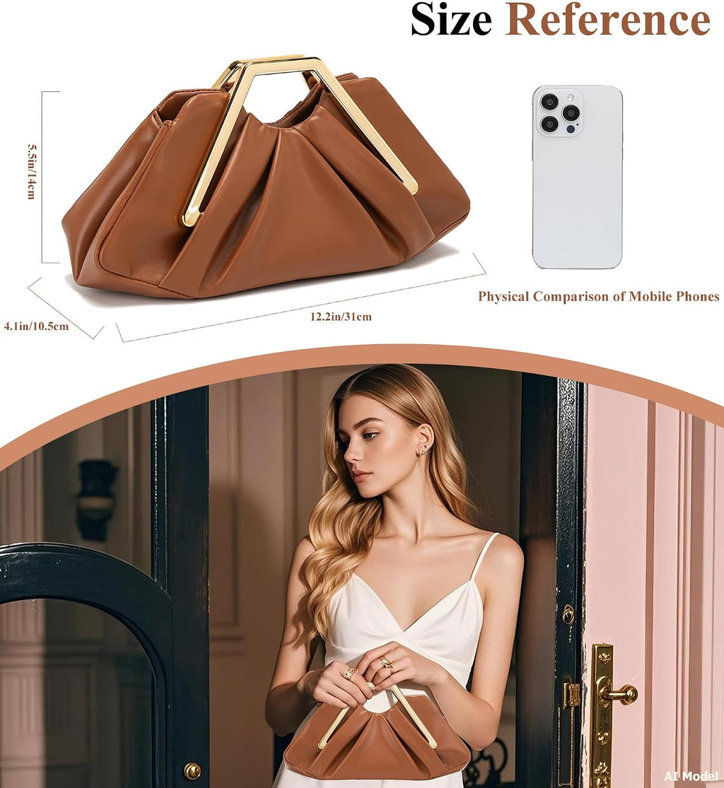 myfriday Elegant Ruched Clutch Purse, Soft Dumpling Evening Bag | for Women