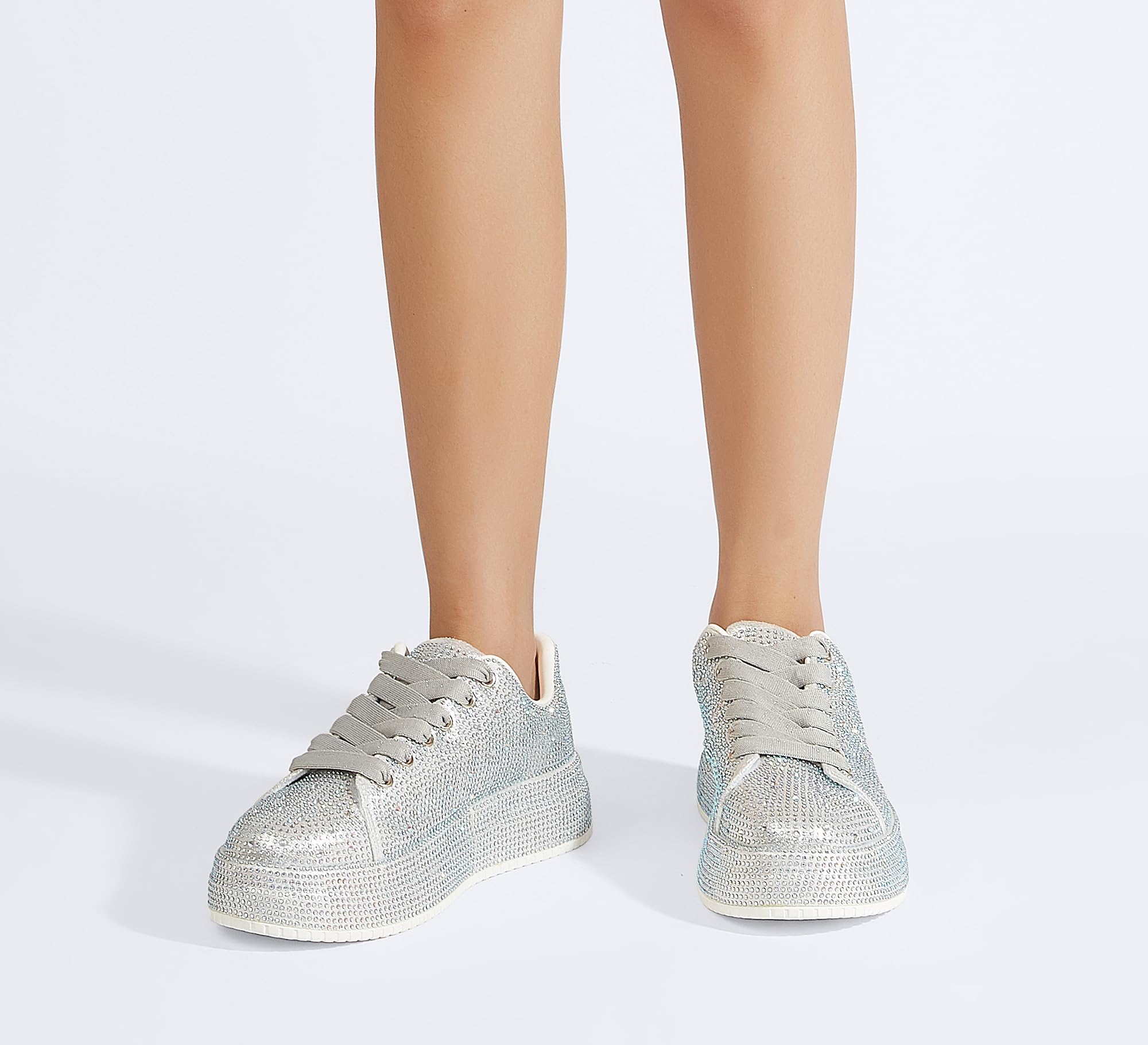 LUCKY STEP Rhinestone Platform Sneakers for Women | Sparkly Glitter Bling Tennis Shoes Fashion Wedding Party Walking Sneakers
