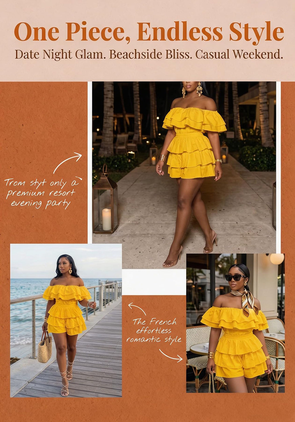 LAJIOJIO Rompers for Women Sexy Off the Shoulder Ruffle Hem Short Jumpsuits | Pleated,Dressy Jumpsuits,Party Outfits,Tiered