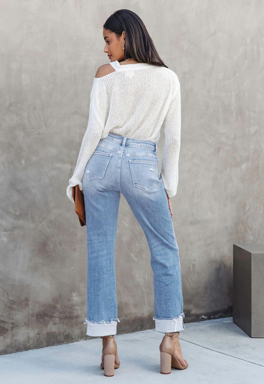 Metietila Jeans for Women Trendy High Waisted Corssover Boyfriend Jeans Distressed Stretchy Denim Pants