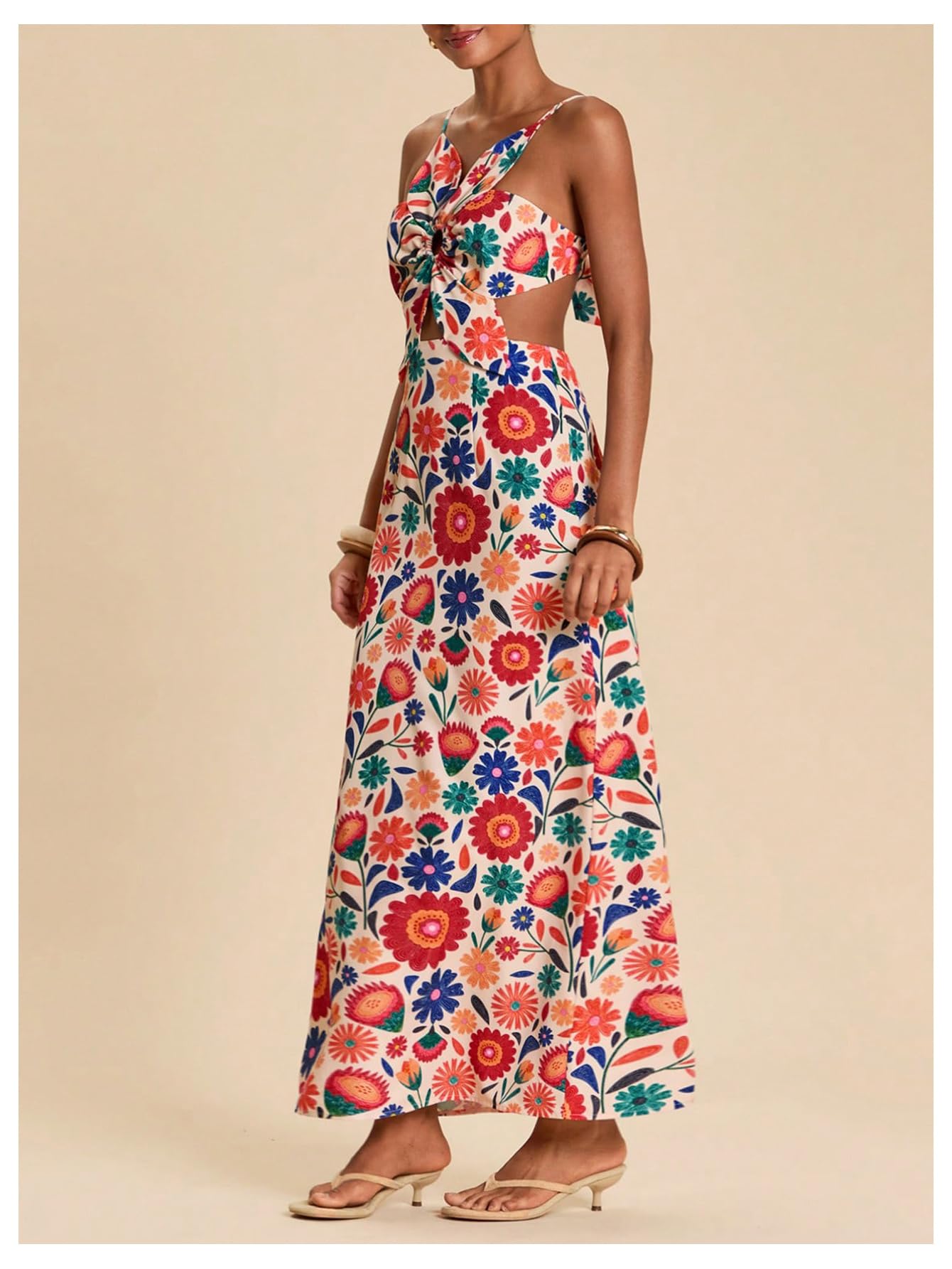 SHENHE Women's Petal Backless Linen Maxi Dress Cut Out Vacation Dresses | Keyhole, Spaghetti Strap, Open Back, Long Dress, Zipper, Summer, Date Night, Cami Dresses