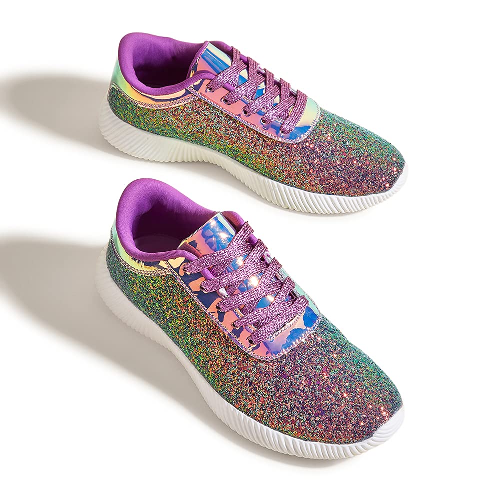 BELOS Women Glitter Sparkly Fashion Sneakers | Lightweight Metallic Sequins Tennis Shoes Casual Retro Braided Walking Shoes