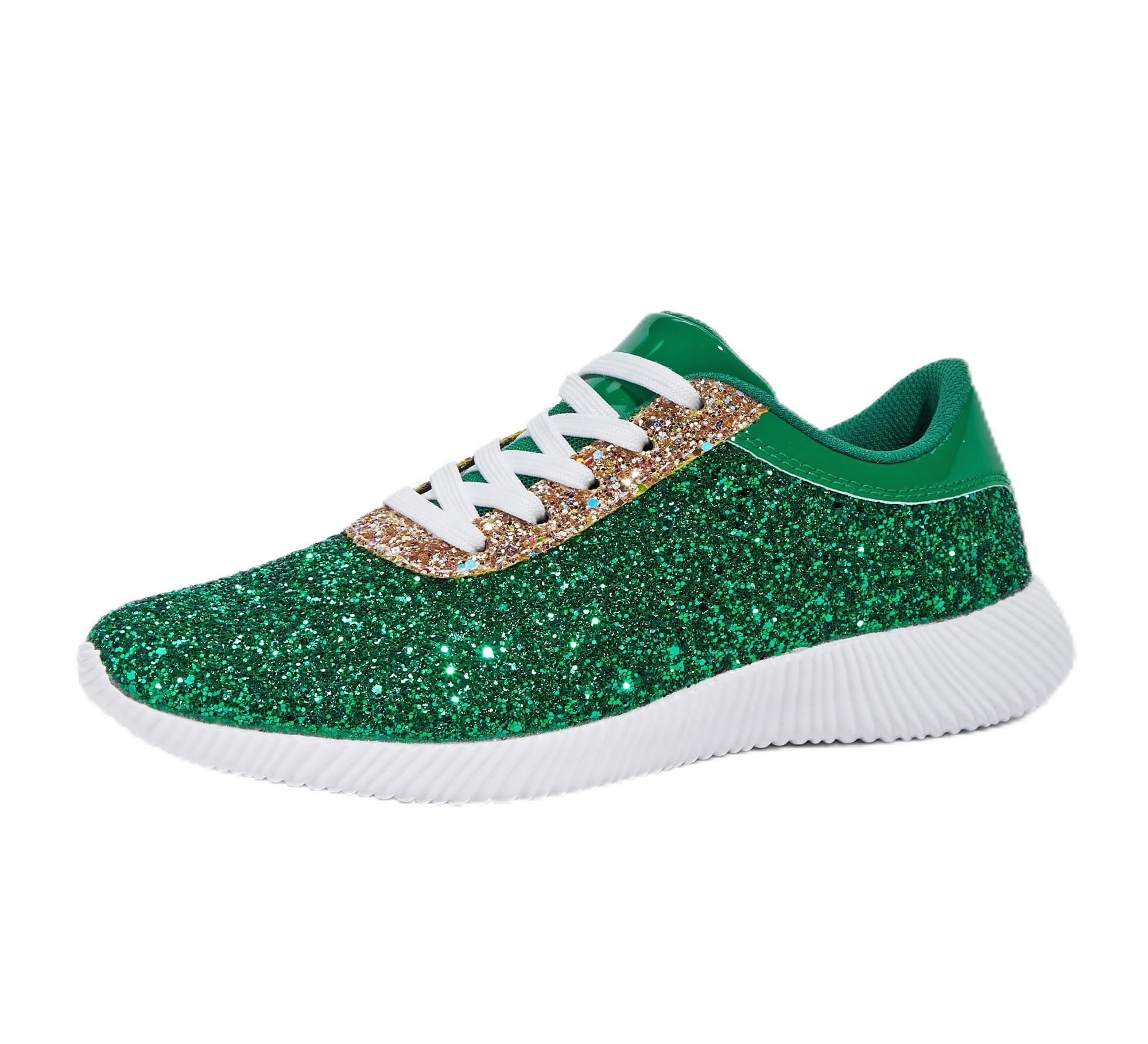 BELOS Women Glitter Sparkly Fashion Sneakers | Lightweight Metallic Sequins Tennis Shoes Casual Retro Braided Walking Shoes
