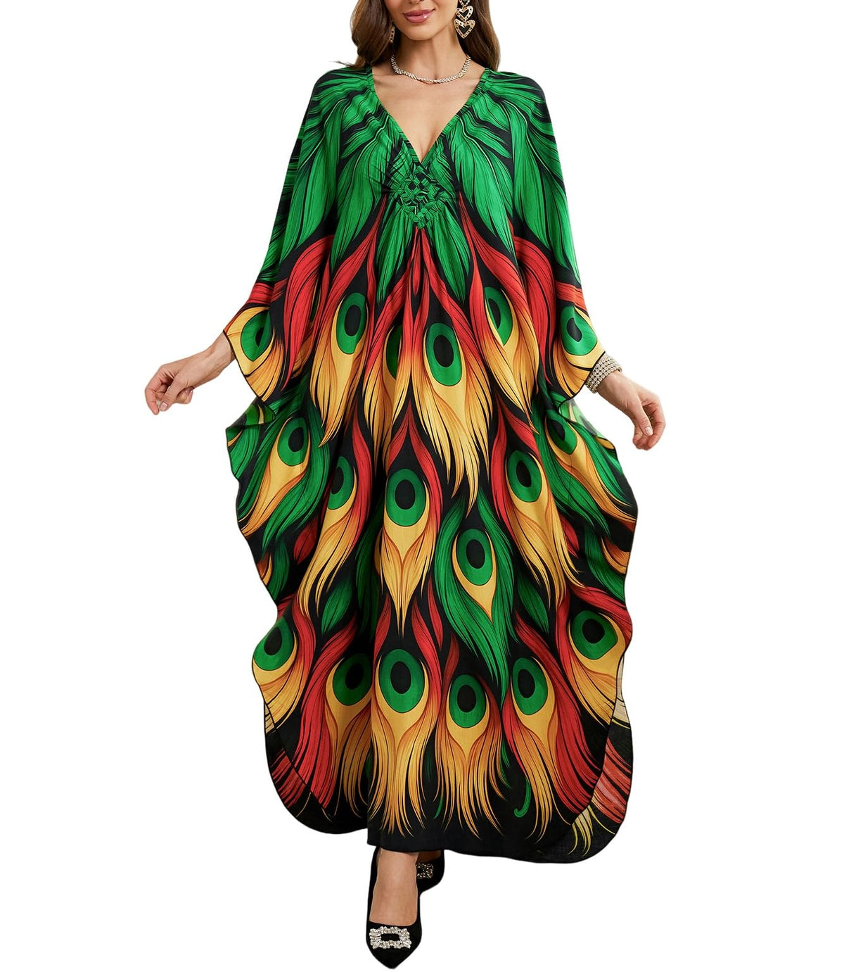 Yanziliu Kaftan Dress for Women,Plus Size Hawaiian Batwing Sleeve Beach Cover Up Summer Swimsuit Dresses