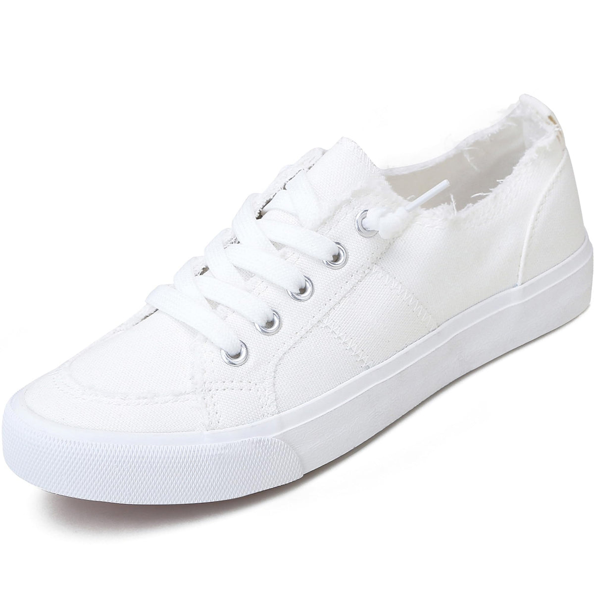 Obtaom Women's Play Fashion Sneaker White Color Washed and Leopard Canvas Slip on Shoes