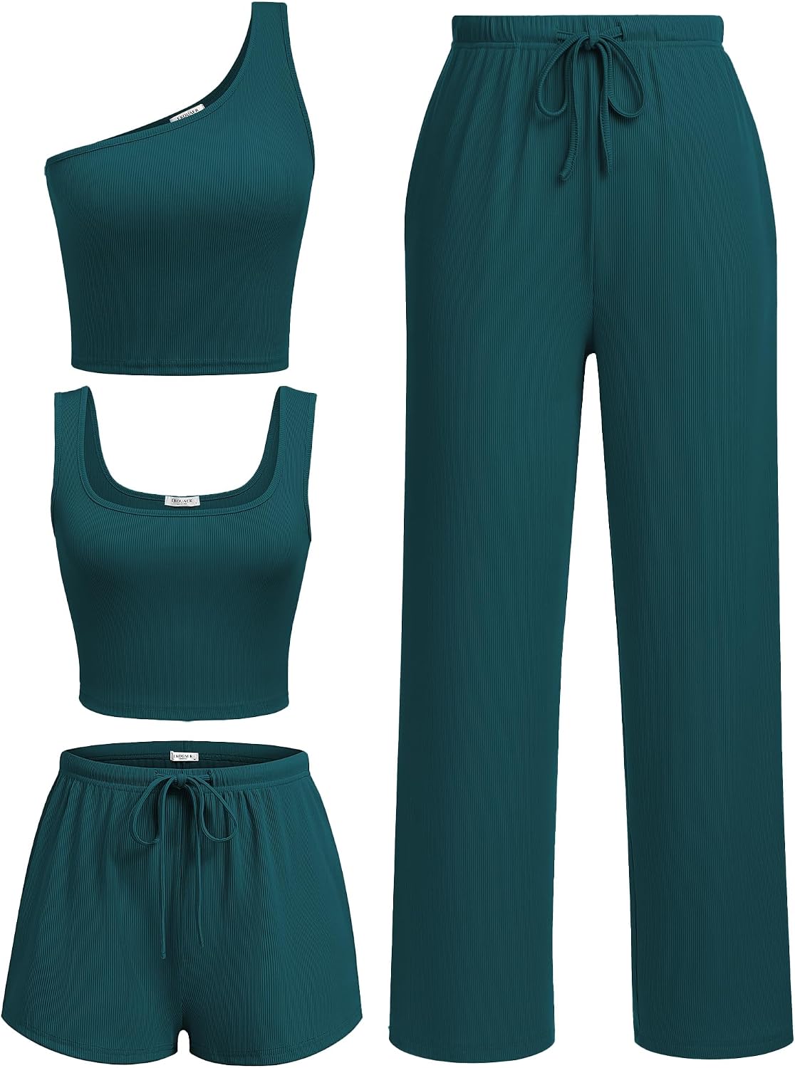 Ekouaer 4 Piece Sets for Women Casual Lounge Sets Summer Vacation Outfits | Knit Fabric,Soft and Comfortable, Tank Top and Long/Short Pant with Pockets, for Leisure,Summer Beach Vacation Day.