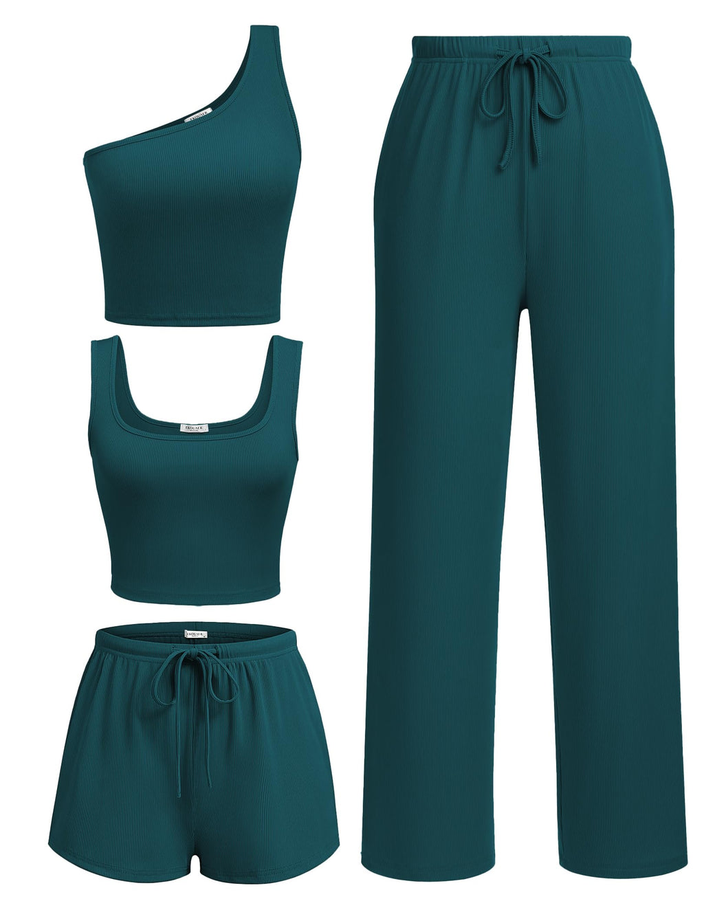 Ekouaer 4 Piece Sets for Women Casual Lounge Sets Summer Vacation Outfits | Knit Fabric,Soft and Comfortable, Tank Top and Long/Short Pant with Pockets, for Leisure,Summer Beach Vacation Day.