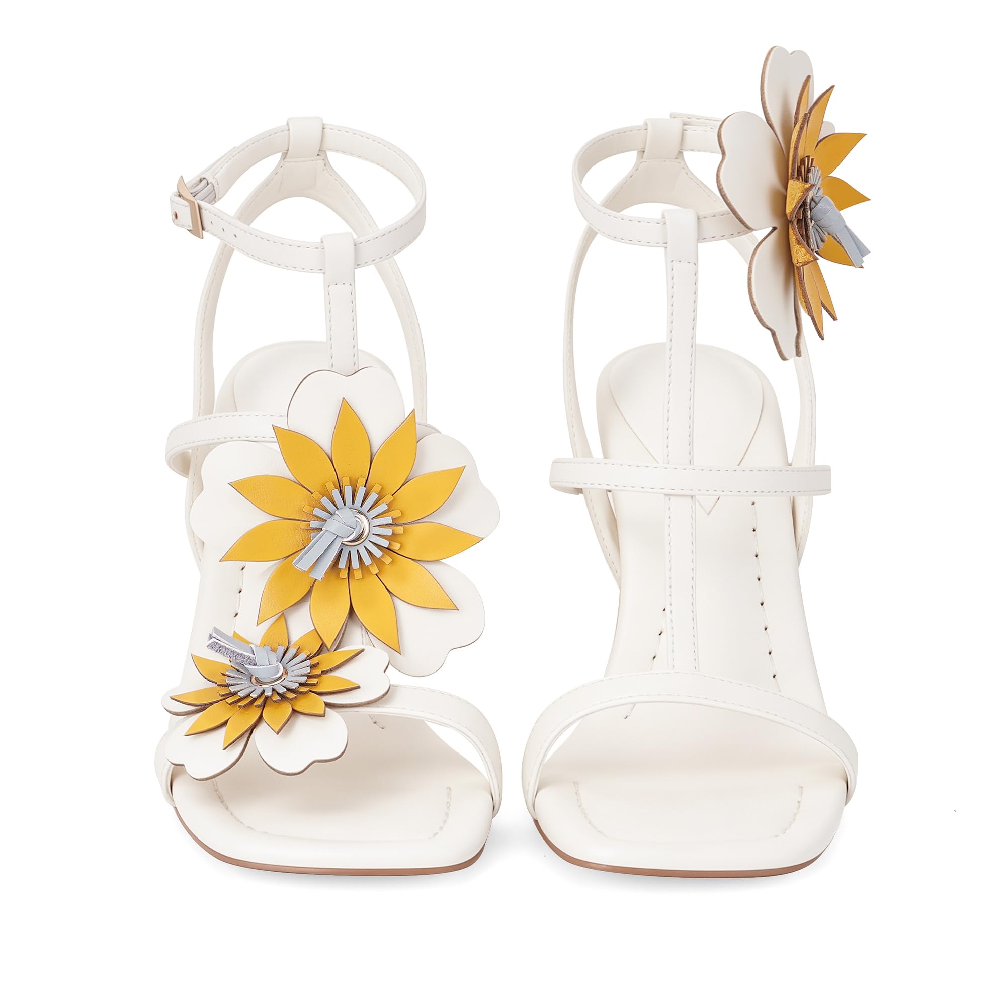 LACIKOSZ Floral Women High Heels Strappy Sandals Comfortable Dressy Shoes | Open Toe Ankle Strap Square Toe Wedding Bride
