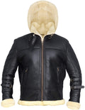 B3 Bomber Jacket with Real Shearling and Removable Hood – Black