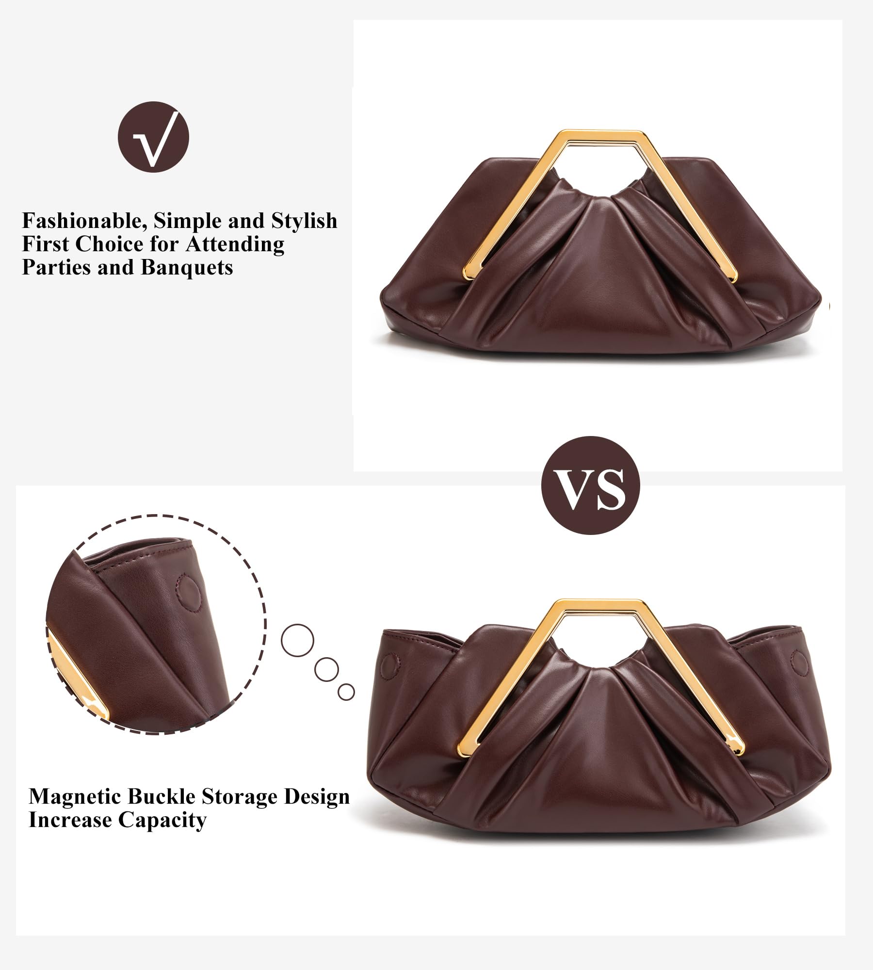 myfriday Elegant Ruched Clutch Purse, Soft Dumpling Evening Bag | for Women
