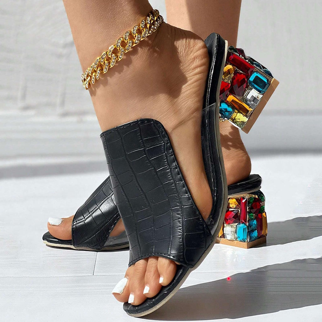 summer shoes women Slippers Fashionable Casual Rhinestone Leather Slingback Sandals Dressy Sandals for Women Wedding