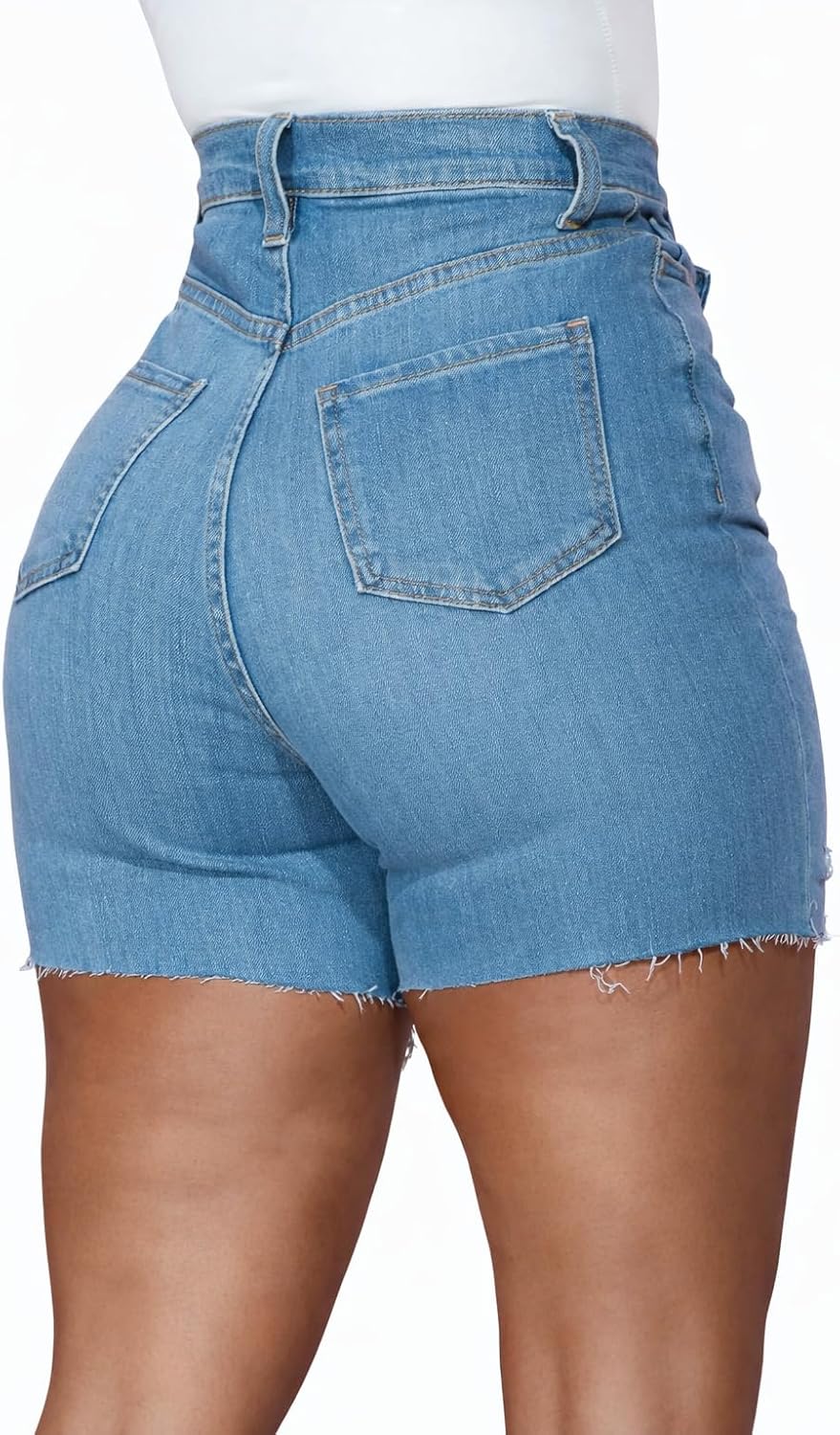Women's Denim Shorts High Waisted Frayed Raw Hem Ripped Short Jeans | Fringe,Summer,Stretchy,with Pockets