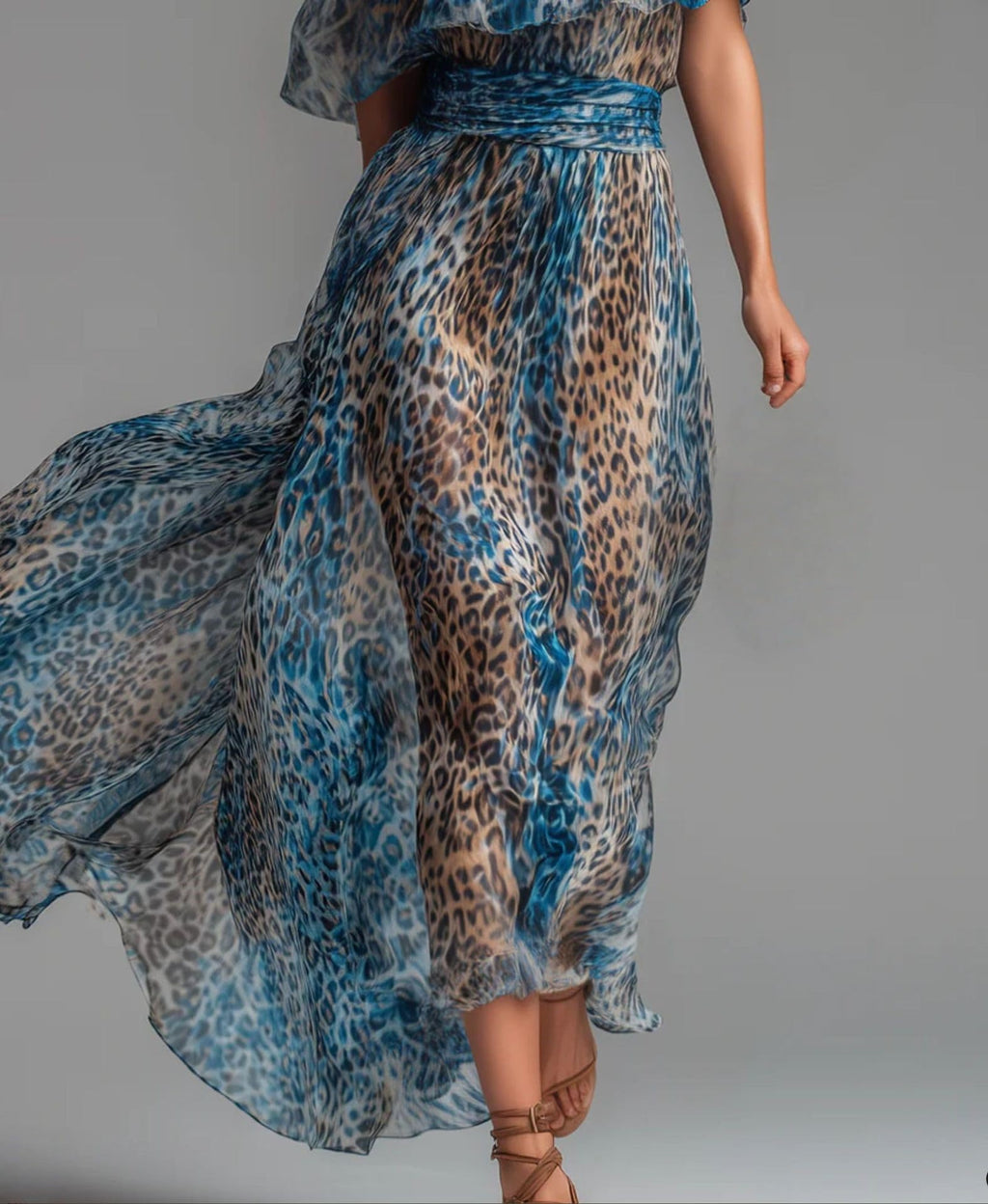 Women's Leopard Print Off the Shoulder Maxi Dress Short Sleeve Ruffle A Line Resort Maxi Dress Vacation Beach Party