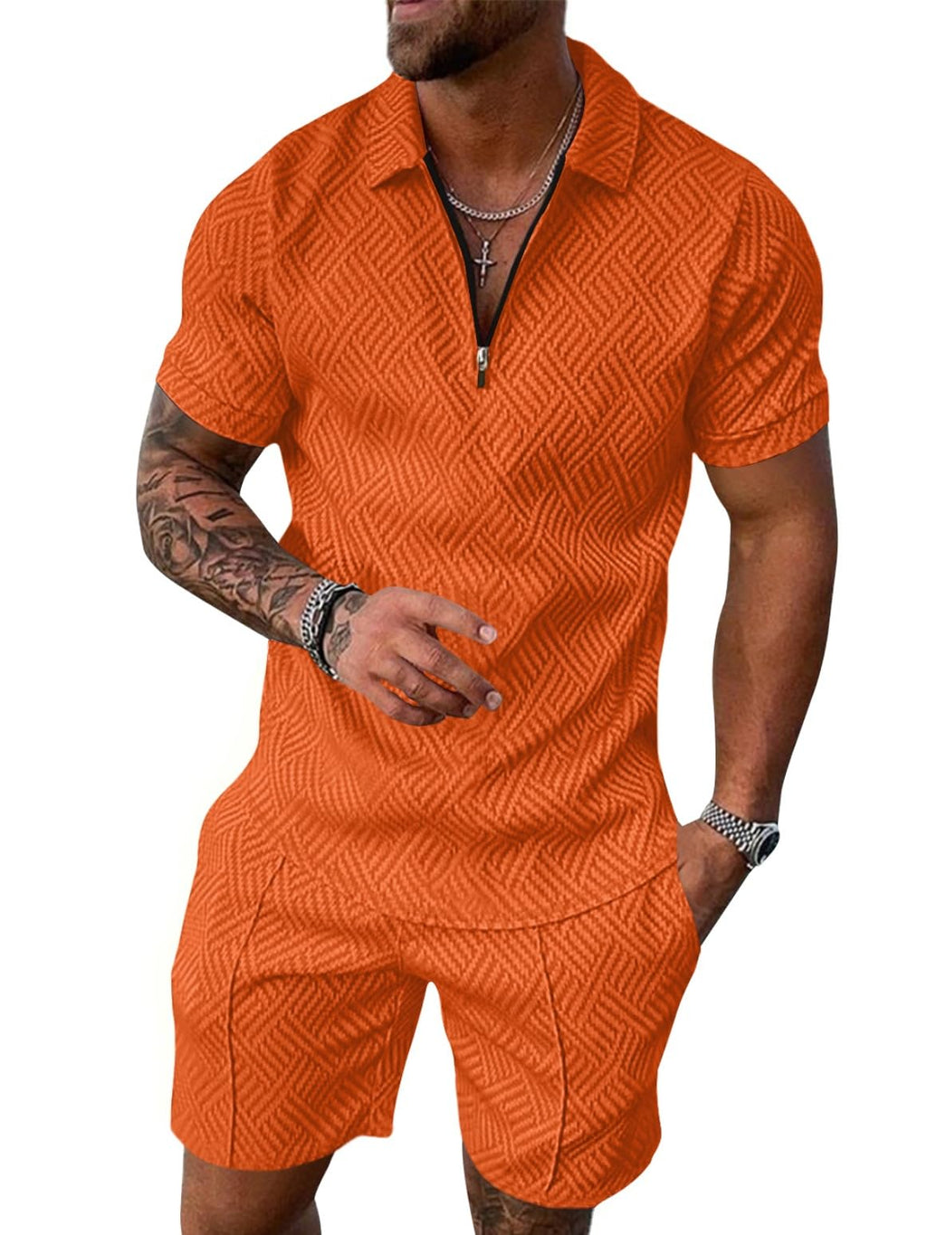 Aulemen Mens 2 Piece Zip Tracksuit Short Sleeve Set Summer Outfits for Men | Polo Shirt and Shorts Sets Activewear Short Set