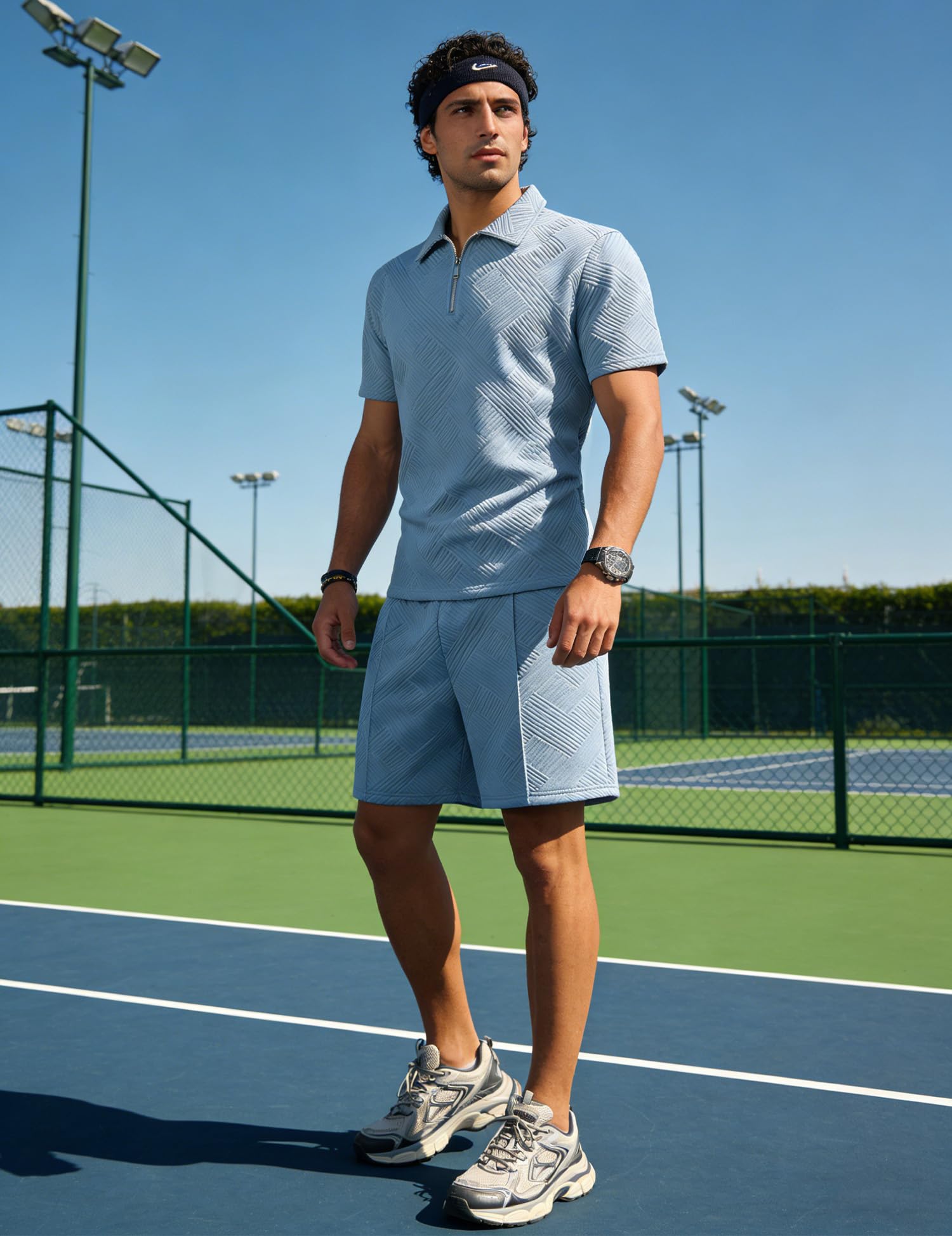 Mens Summer Track Suits 2 Piece Shorts Sets Short Sleeve Sweatsuit Outfits 1/4 Zip Golf Polo Shirts Loungewear