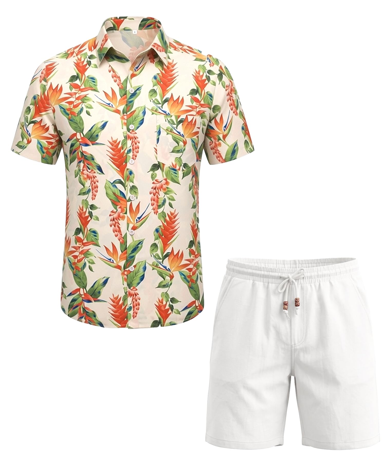 JEMLDL Men's Hawaiian 2 Piece Outfits Floral Button Down Shirts & Linen Shorts Sets Summer Beach Travel Clothes