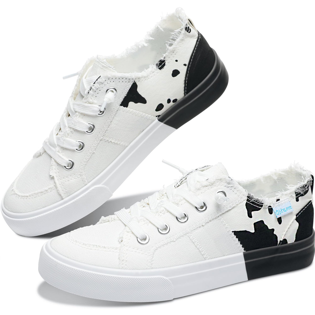 Obtaom Women's Play Fashion Sneaker White Color Washed and Leopard Canvas Slip on Shoes