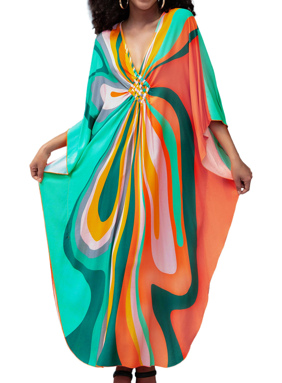 Yanziliu Kaftan Dress for Women,Plus Size Hawaiian Batwing Sleeve Beach Cover Up Summer Swimsuit Dresses