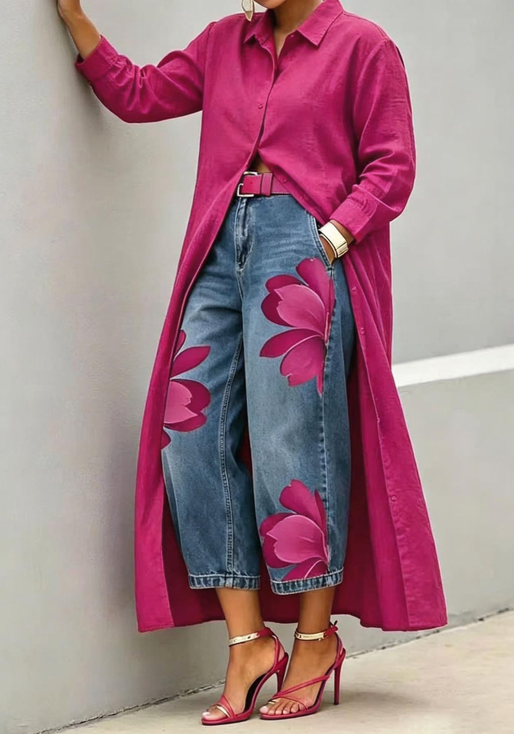 Unybwonn Women Barrel Capri Jeans Floral Wide Leg Cropped Cargo Denim Pants | High Waist,Flower Print,Distressed