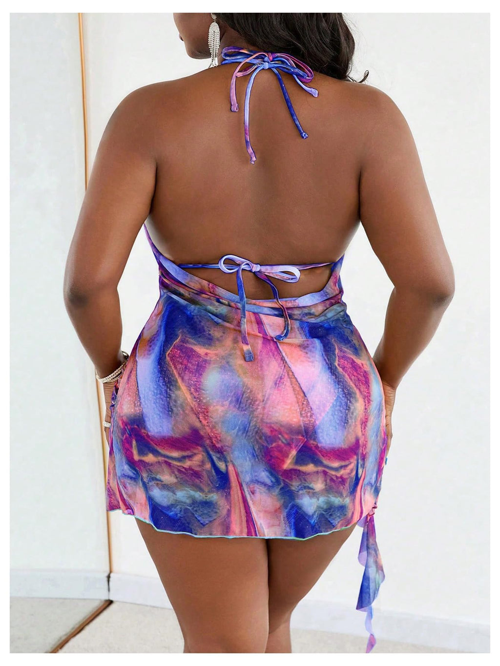 SHENHE Women's Plus Size 3 Piece Swimsuits Triangle High Cut Bikini Set with Cover Up Ruffle Dress