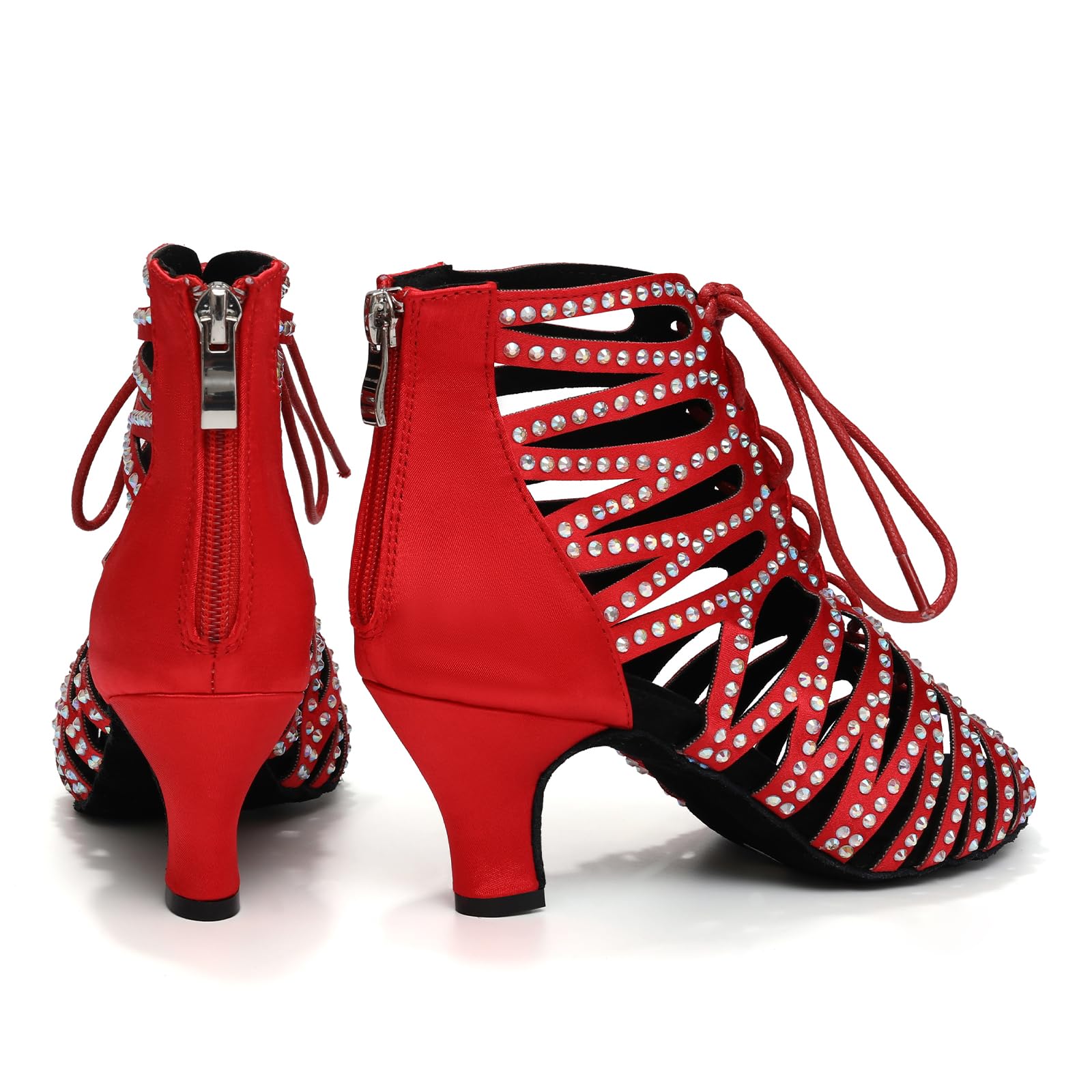 HIPPOSEUS Women's Rhinestone Latin Dance Boots | sparkly and smooth,open toe,lace-up,ankle ballroom dance shoes