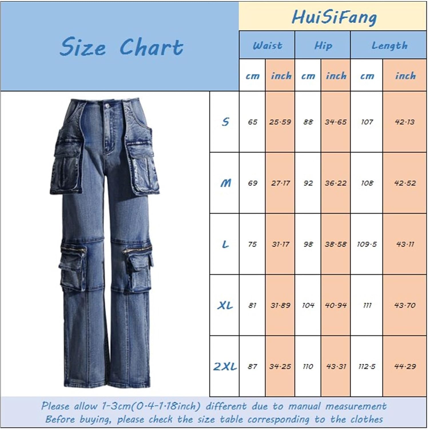 Women's Novelty Fashion Zip Side Slit High Waist Denim Jeans Pants with Multi Pockets
