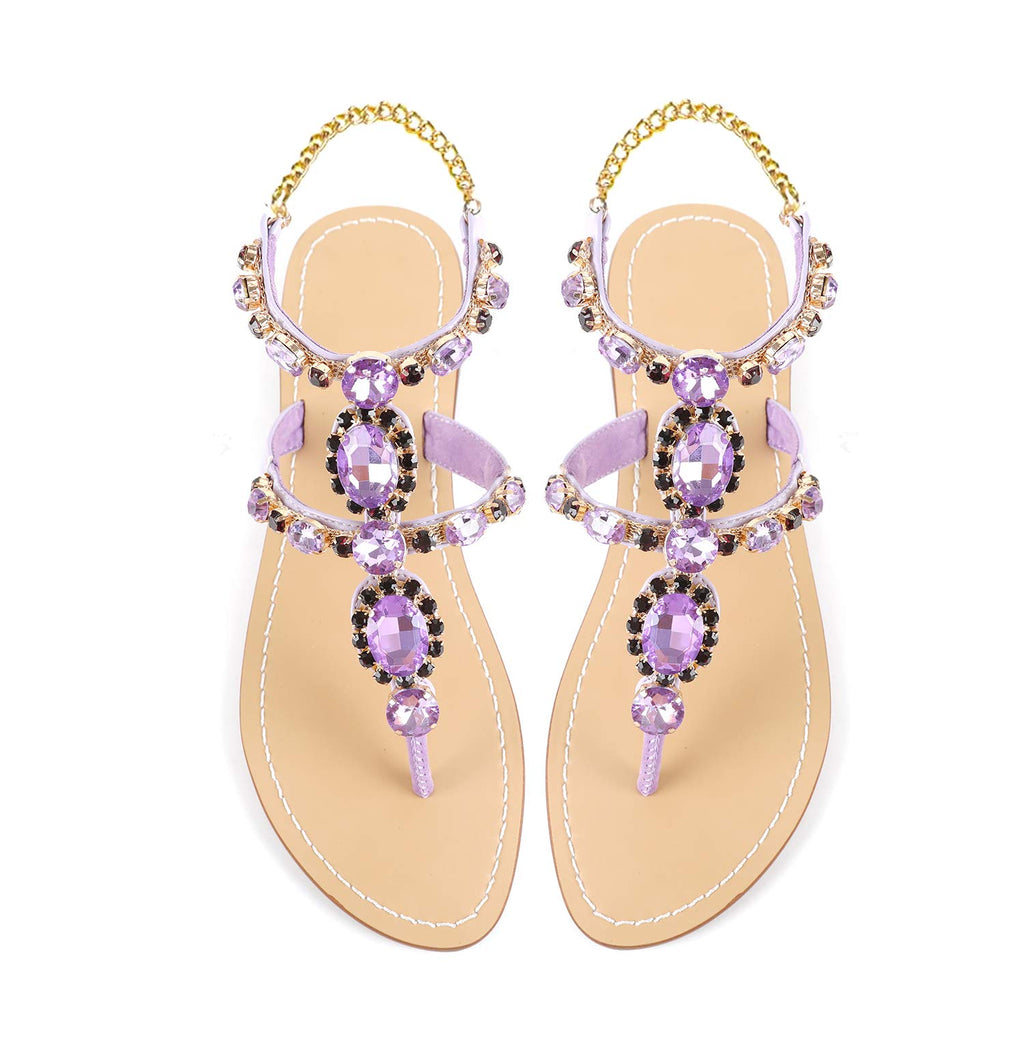 ZhuLinFeng Women'S Rhinestone Gladiator Sandals Flat Wedding Sandals Gem Pearl Sparkling Bridal Bridesmaid Sandals Blue Bohemian Sandals
