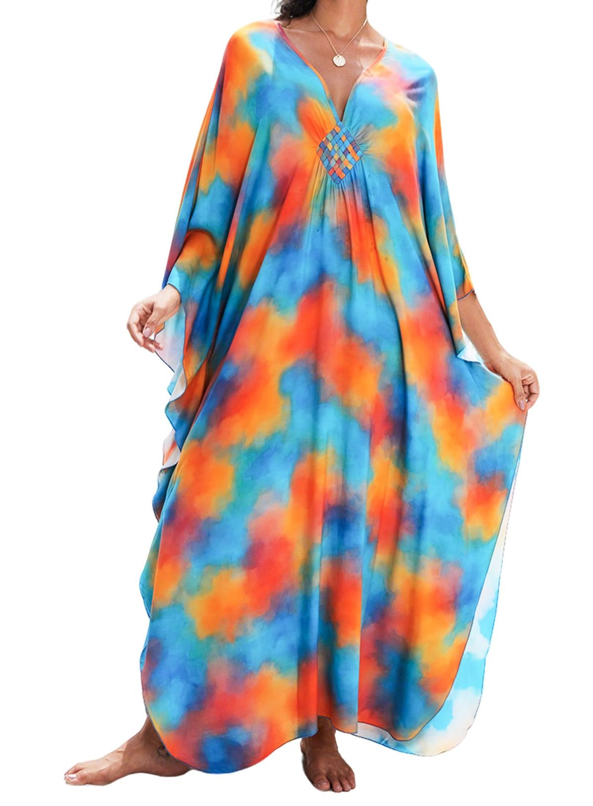 Yanziliu Kaftan Dress for Women,Plus Size Hawaiian Batwing Sleeve Beach Cover Up Summer Swimsuit Dresses