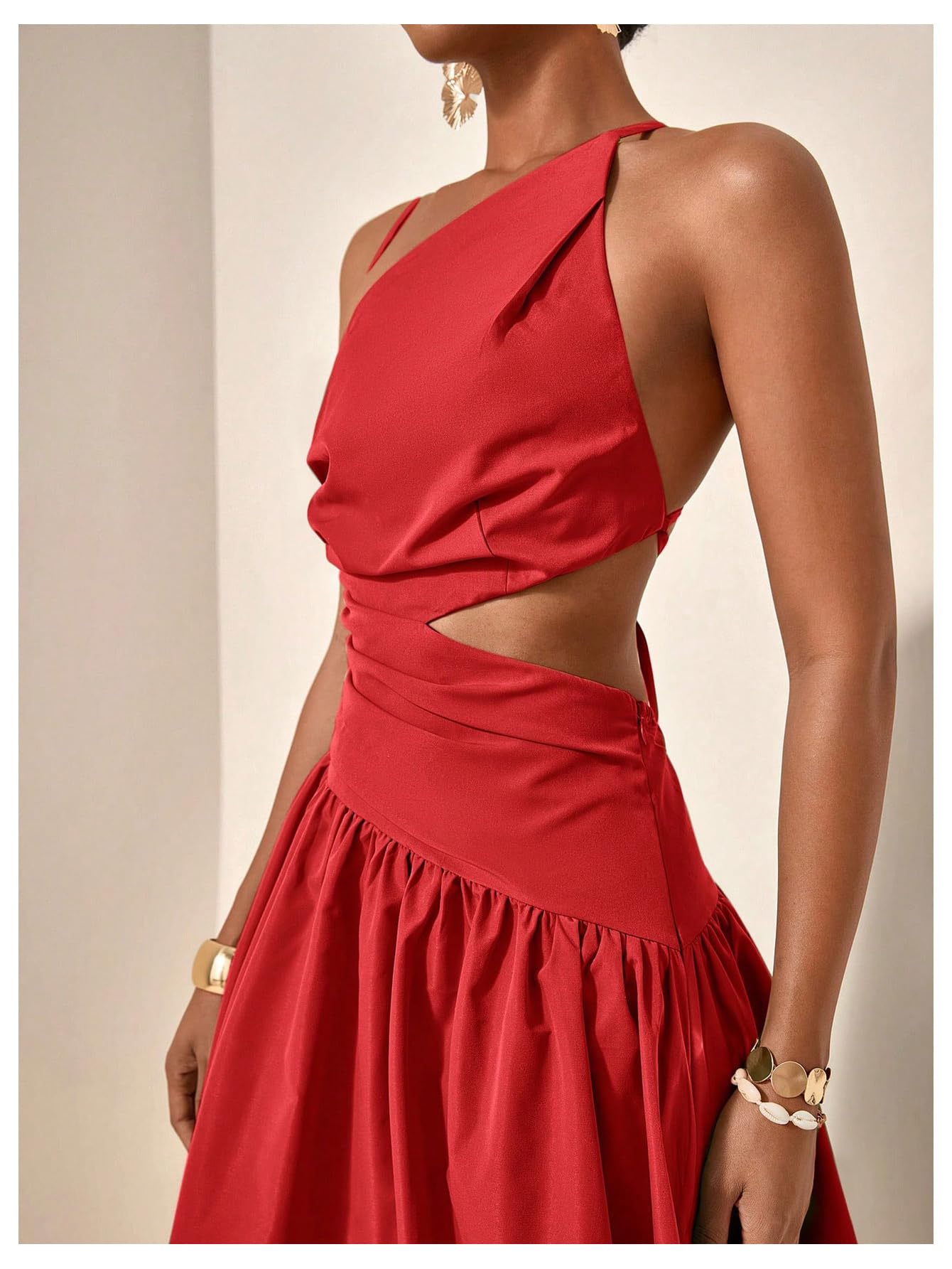 Milumia Women's Cut Out Asymmetrical Maxi Dress Open Back Summer Dresses | Spaghetti Strap, Tie Backless, Ruffle, Summer Vacation, Going Out, Sundress