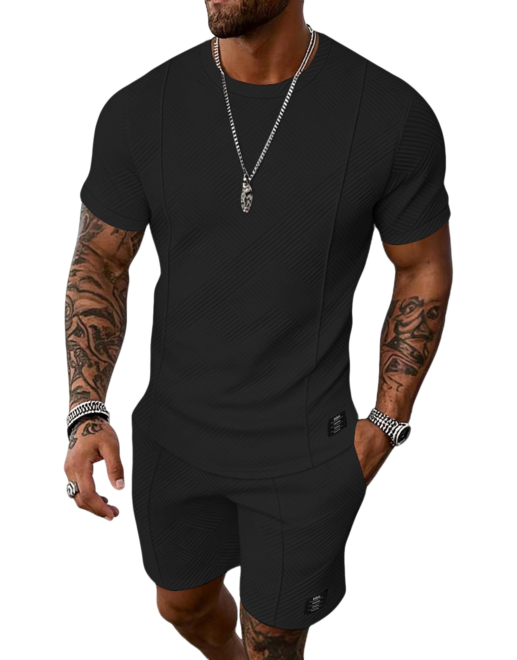UOUA Men's Shorts Set 2 Piece Summer Outfits Casual Vacation Tracksuits