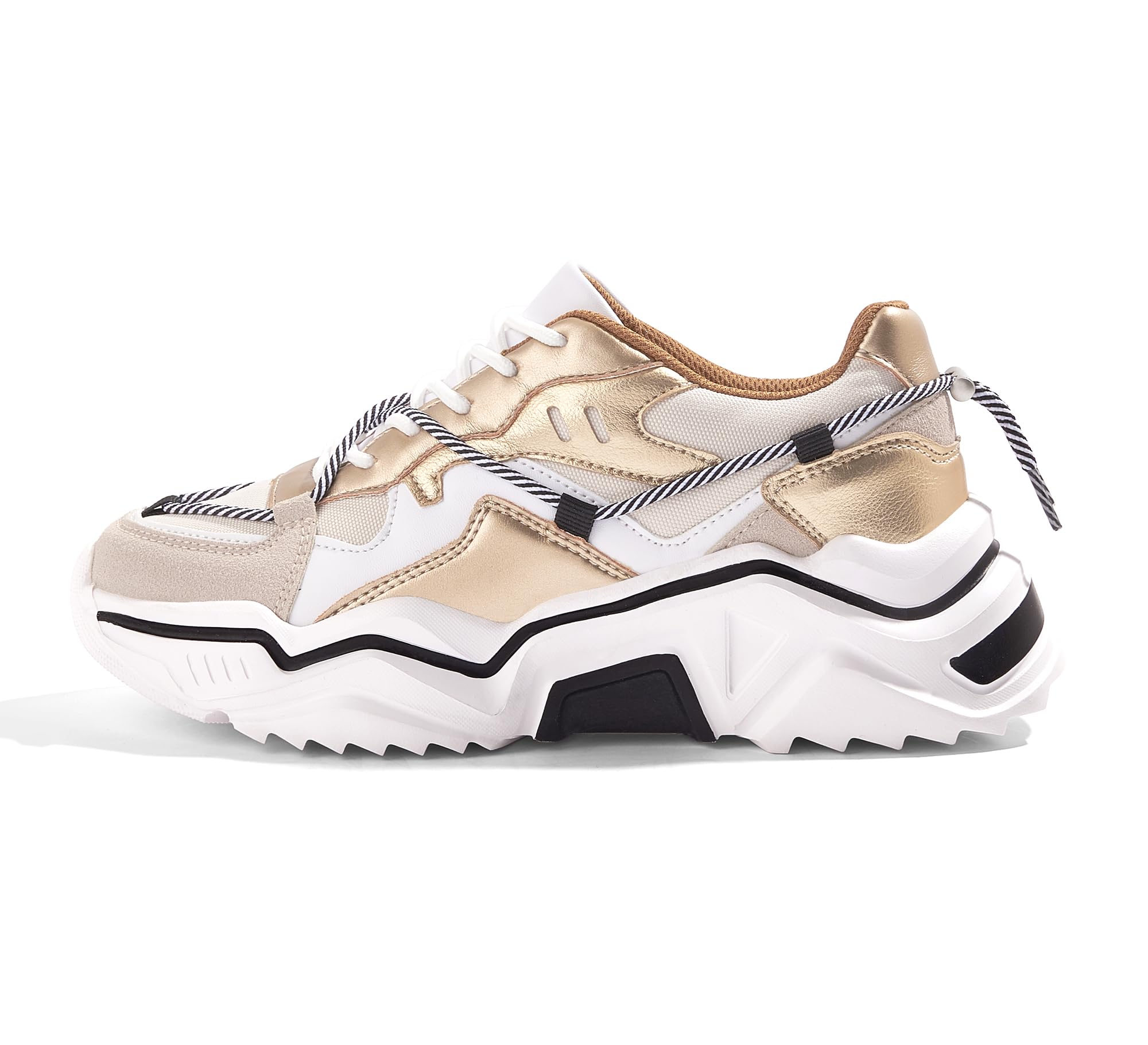 LUCKY STEP Women's Platform Fashion Chunky Dad Sneakers | Colorful | Retro Colorblock | Stylish Cute | Lace-Up Walking Shoes | Anti-Slip