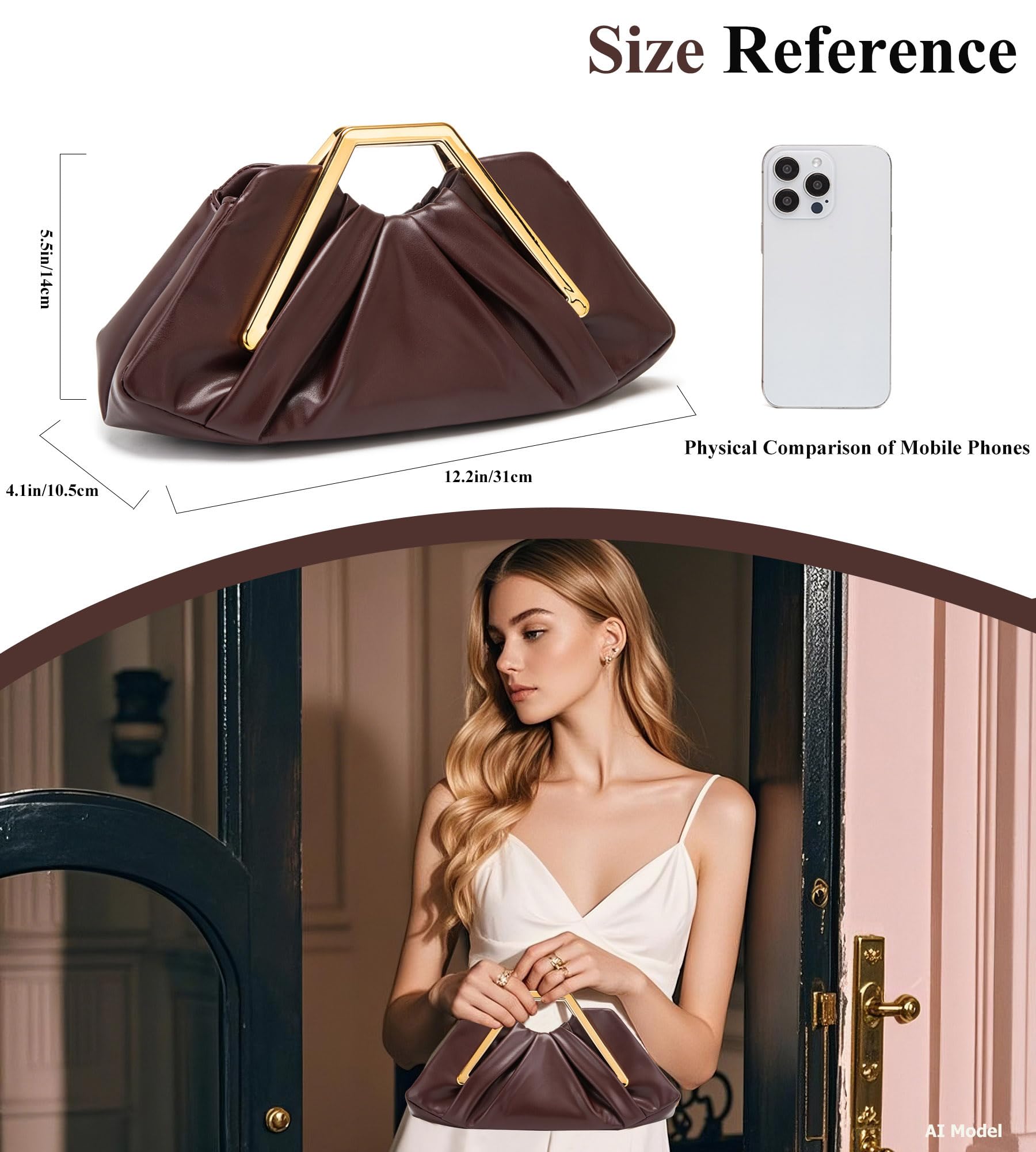 myfriday Elegant Ruched Clutch Purse, Soft Dumpling Evening Bag | for Women