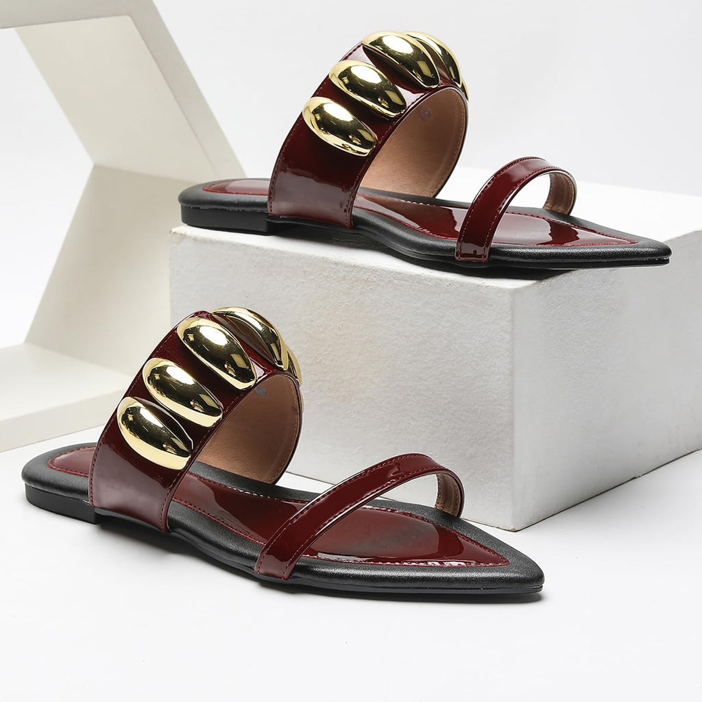 Women's Double Strap Flat Slides Sandals with metal decor Fashion Snake Print Pointed Open Toe Slip on Soft Sole Lining Sexy Prom Slippers for Y2K Summer Dressy Party