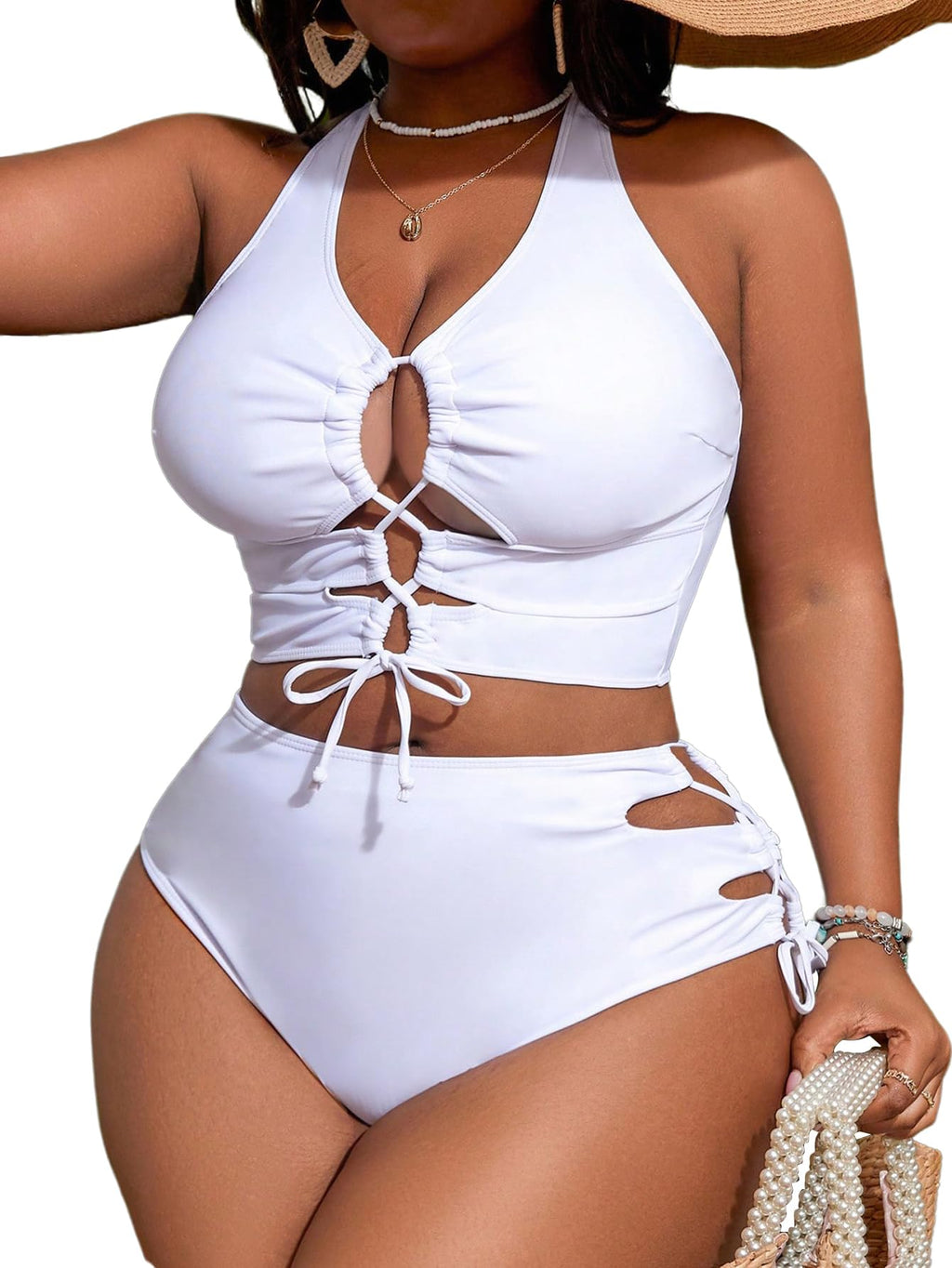 SOLY HUX Womens Plus Size Two Piece Bathing Suit Bikini Swimsuit | Tummy Control, High Waisted Bikini Sets, Adjustable Tie String, Sexy