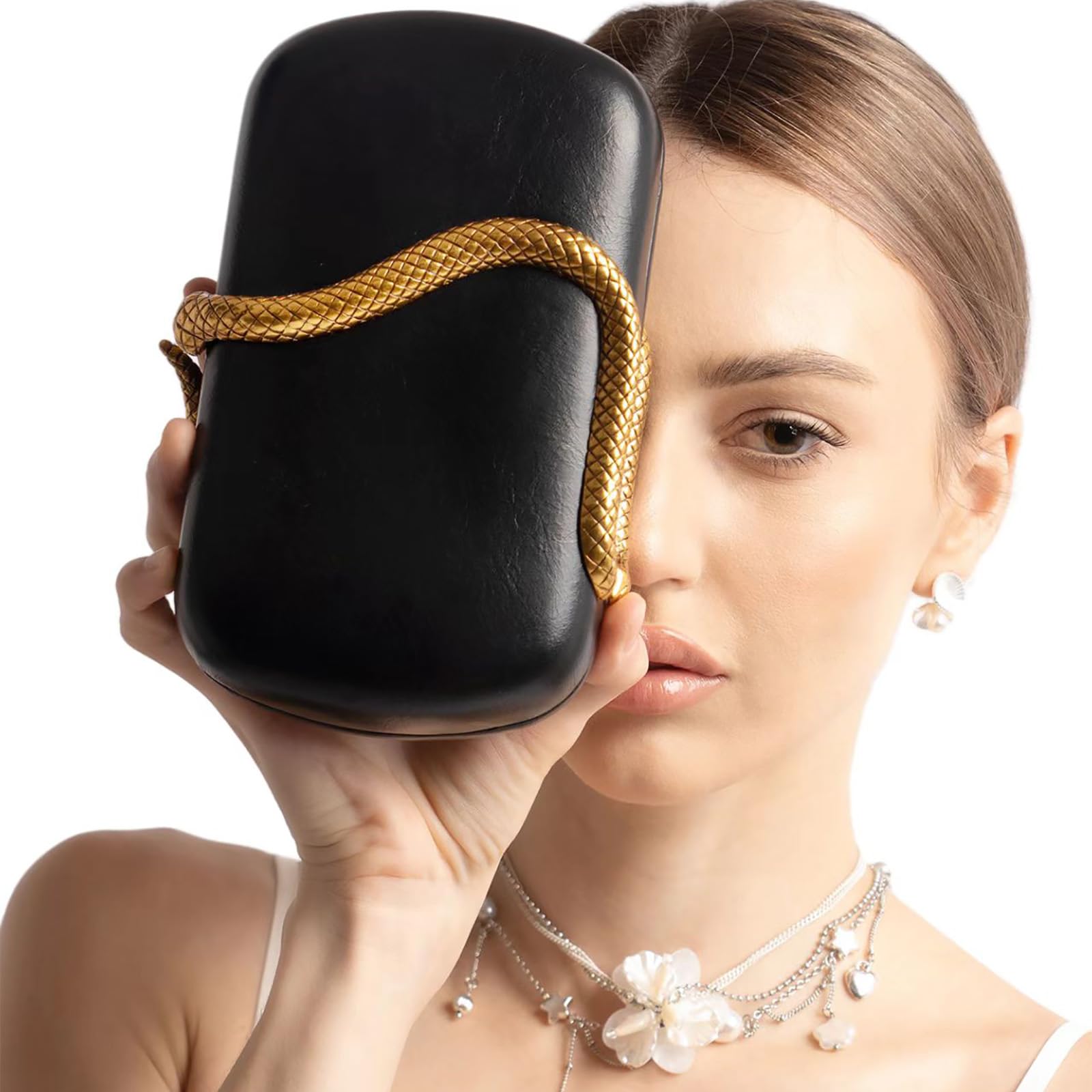 PU Leather Handbag Detachable Chain Crossbody Shoulder Evening Bag Clutch Purse for Women Formal Wedding Party Prom