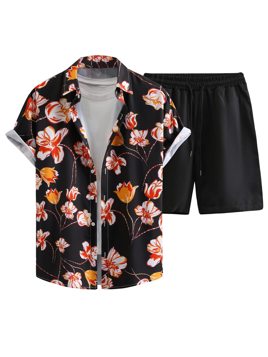 GORGLITTER Men's Cruise Rave Vacation Matching Outfits 2 Piece Short Sets | Mens Summer Beach Outfits, 2 Piece Shorts Set, Couples Travel Outfits, Hawaiian Shirts