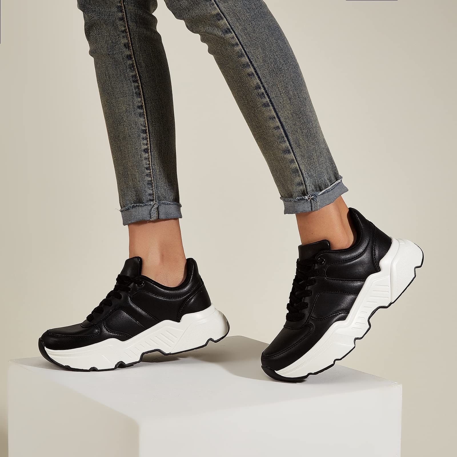 BELOS Women Platform Chunky Sneakers Fashion Dad Sneakers | Casual Lace Up Comfortable Lightweigt Walking Shoes
