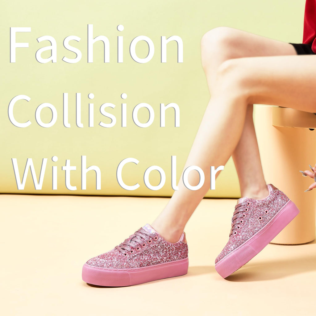 Jeekopeg Glitter Platform Sneakers Women Casual Sequin Sparkly Shoes Bling Thick Sole Walking Shoes Shiny Sequin Wedding Sneakers for Lady