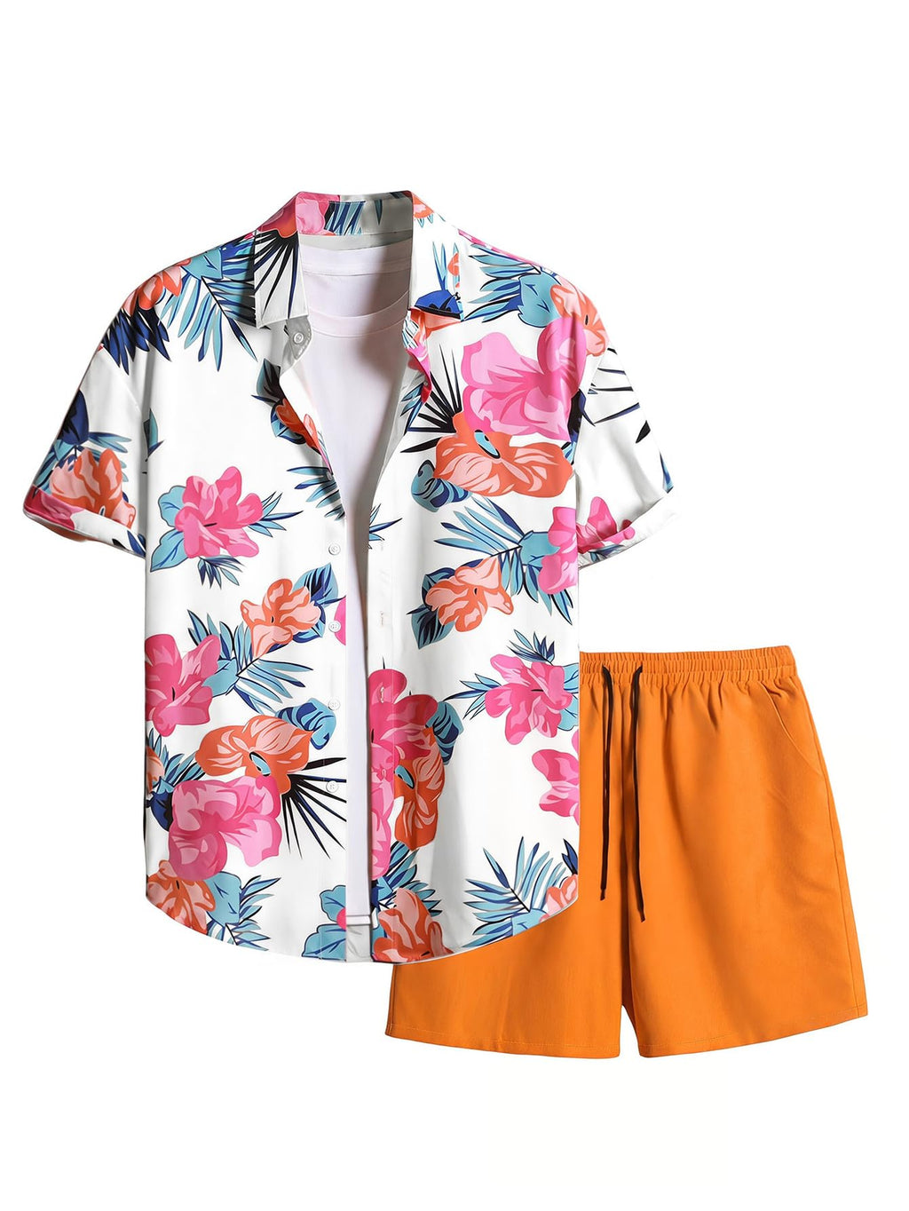 GORGLITTER Men's Beach Cruise Vacation Outfits Floral Shirt and Shorts Sets | Short Sleeve Button Up, Matching Hawaiian Outfits for Couples, Resort Wear