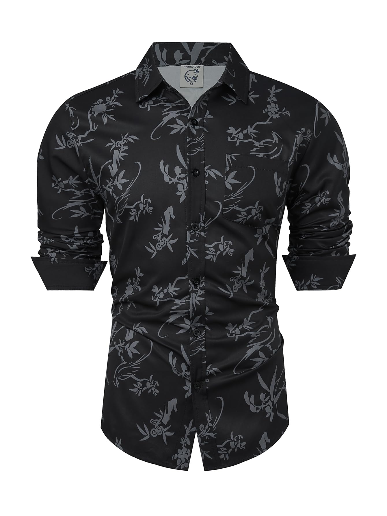 Hardaddy Men's Tropical Floral Button Down Long Sleeve Hawaiian Shirt Flower Printed Beach Shirts