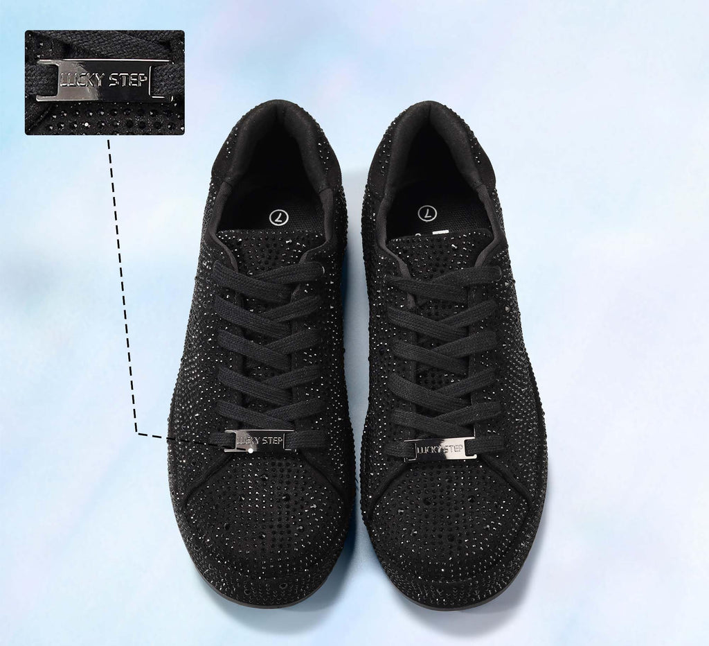 LUCKY STEP Women's Platform Rhinestone Sneakers | Sparkly Fashion Glitter Material|Sparkle Bling Bedazzled|Wedding Bridal Shiny Shoes