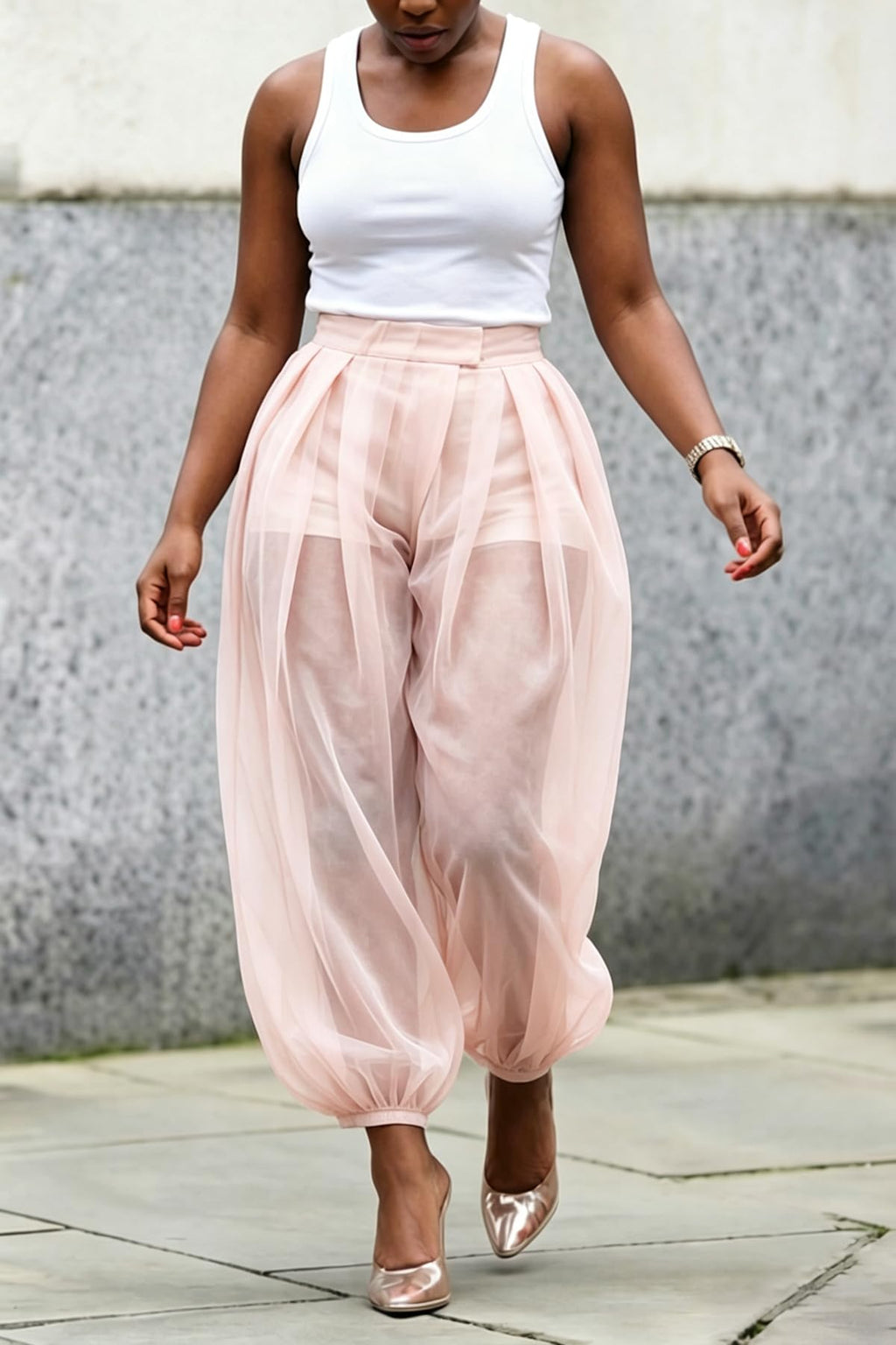Molisry Women Sheer Mesh Pants Bubble Tulle Patchwork Pants Balloon Trouser | Loose Fit Cover Up Trousers,Built In Shorts Lining