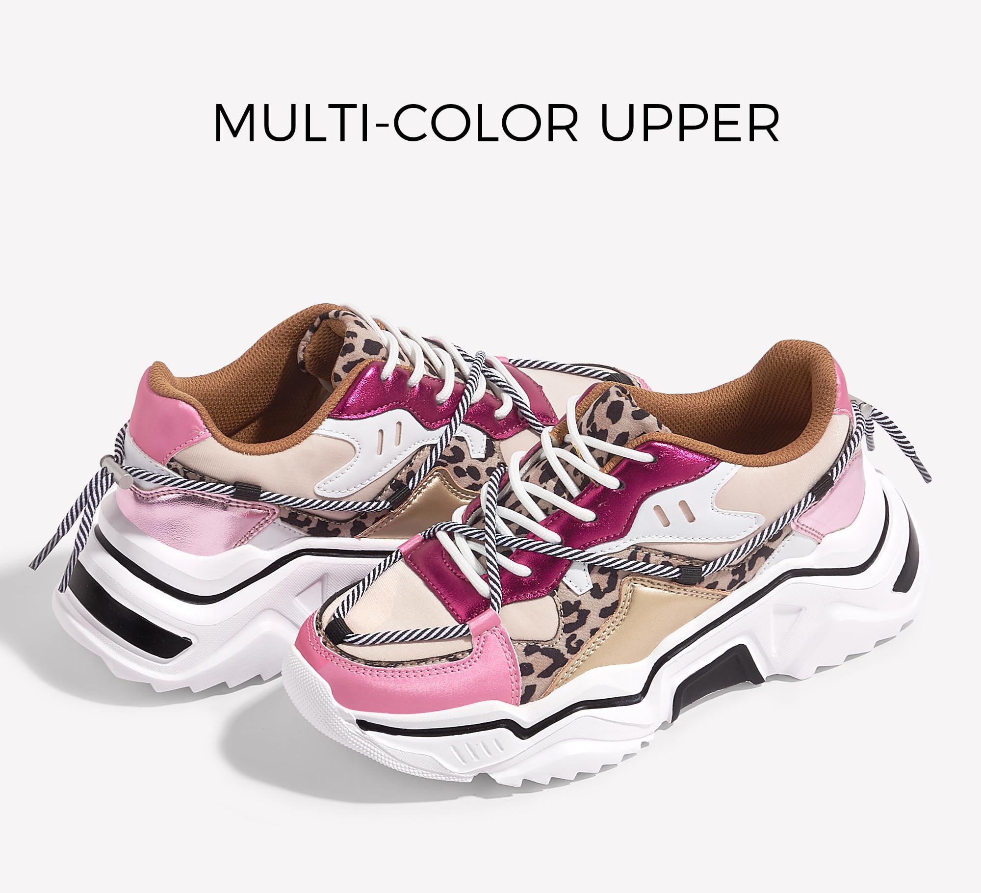 LUCKY STEP Women's Platform Fashion Chunky Dad Sneakers | Colorful | Retro Colorblock | Stylish Cute | Lace-Up Walking Shoes | Anti-Slip