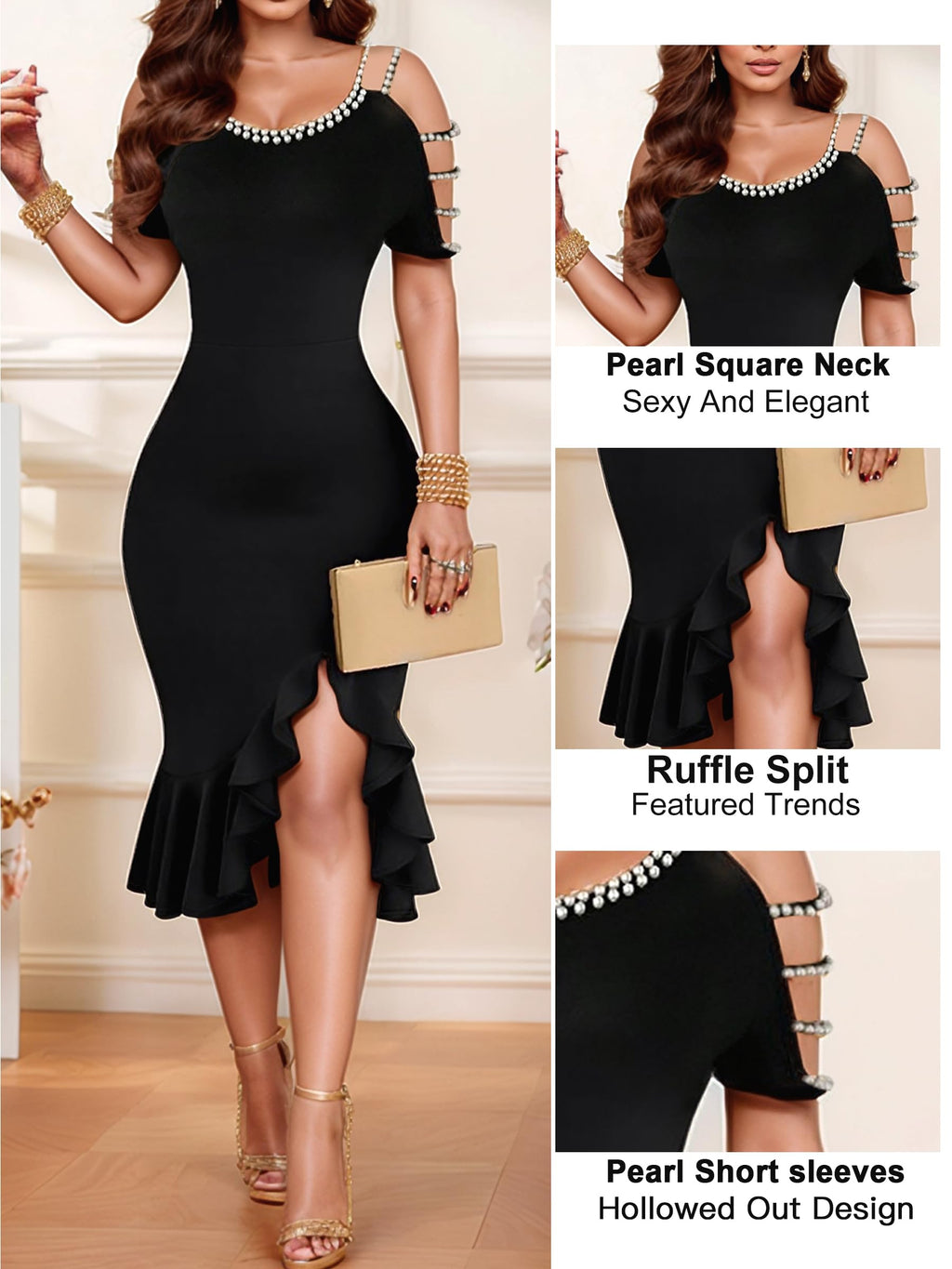 Figdaw Sequin Midi Dress for Women Formal,Evening Cocktail,Wedding Guest,Galas