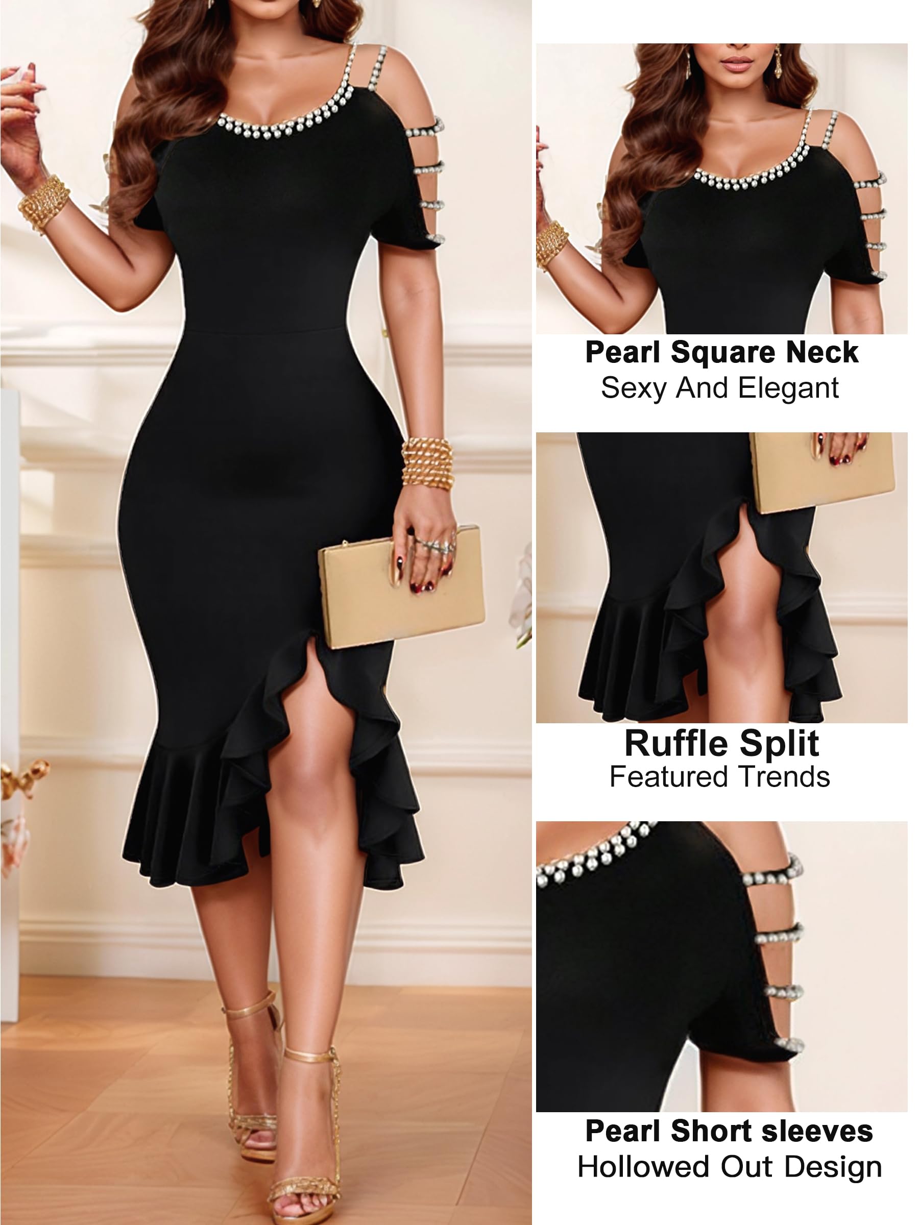 Figdaw Sequin Midi Dress for Women Formal,Evening Cocktail,Wedding Guest,Galas