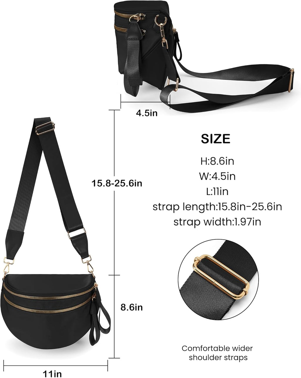 FEIBOON Spacious Nylon Crossbody Bag Bum Bag Handbags Wallets Purses Trendy Shoulder Bag for Women