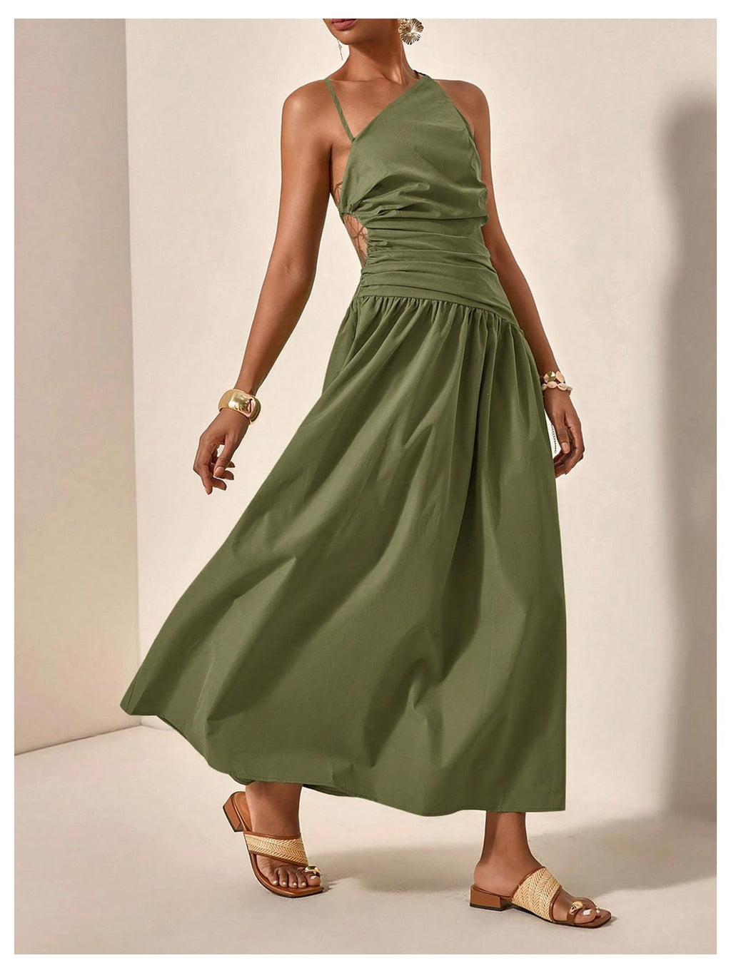 Milumia Women's Cut Out Asymmetrical Maxi Dress Open Back Summer Dresses | Spaghetti Strap, Tie Backless, Ruffle, Summer Vacation, Going Out, Sundress