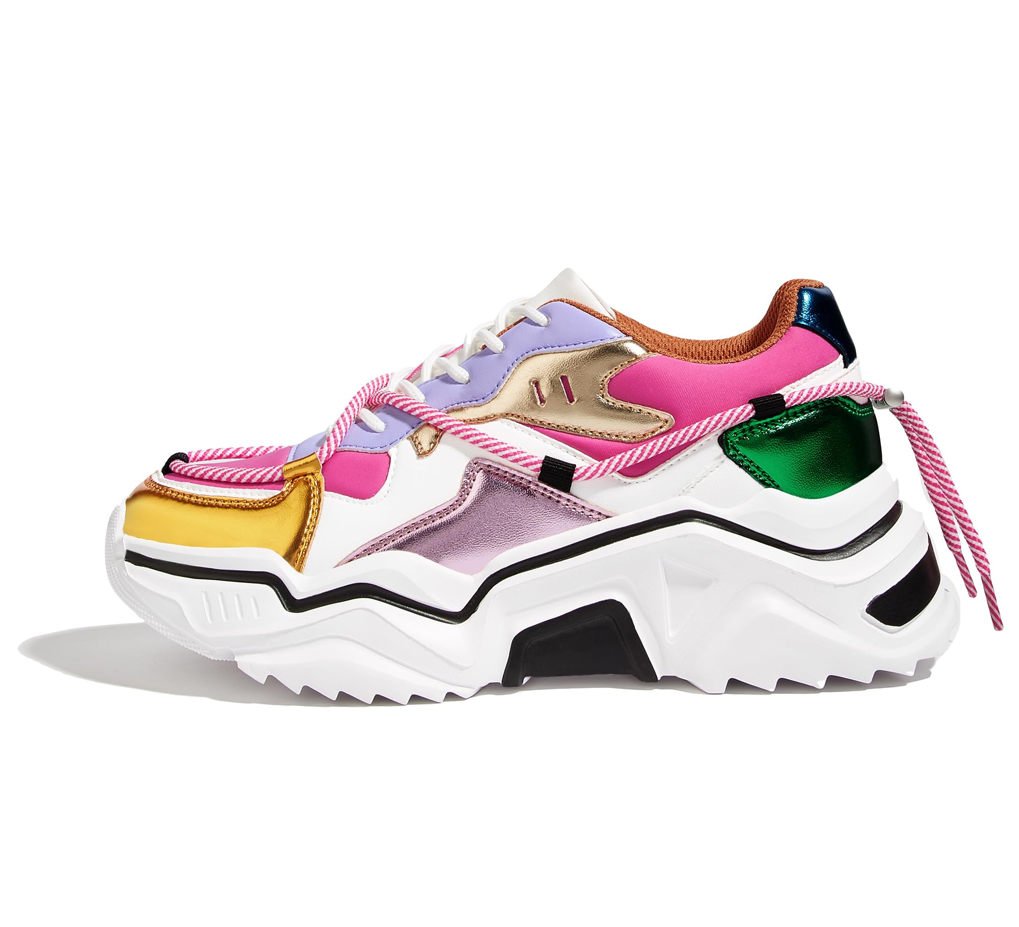 LUCKY STEP Women's Platform Fashion Chunky Dad Sneakers | Colorful | Retro Colorblock | Stylish Cute | Lace-Up Walking Shoes | Anti-Slip