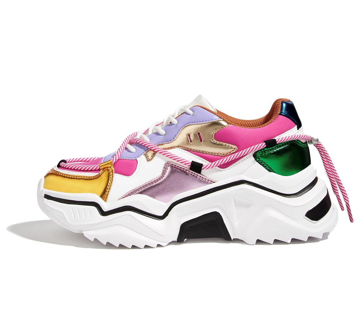 LUCKY STEP Women's Platform Fashion Chunky Dad Sneakers | Colorful | Retro Colorblock | Stylish Cute | Lace-Up Walking Shoes | Anti-Slip